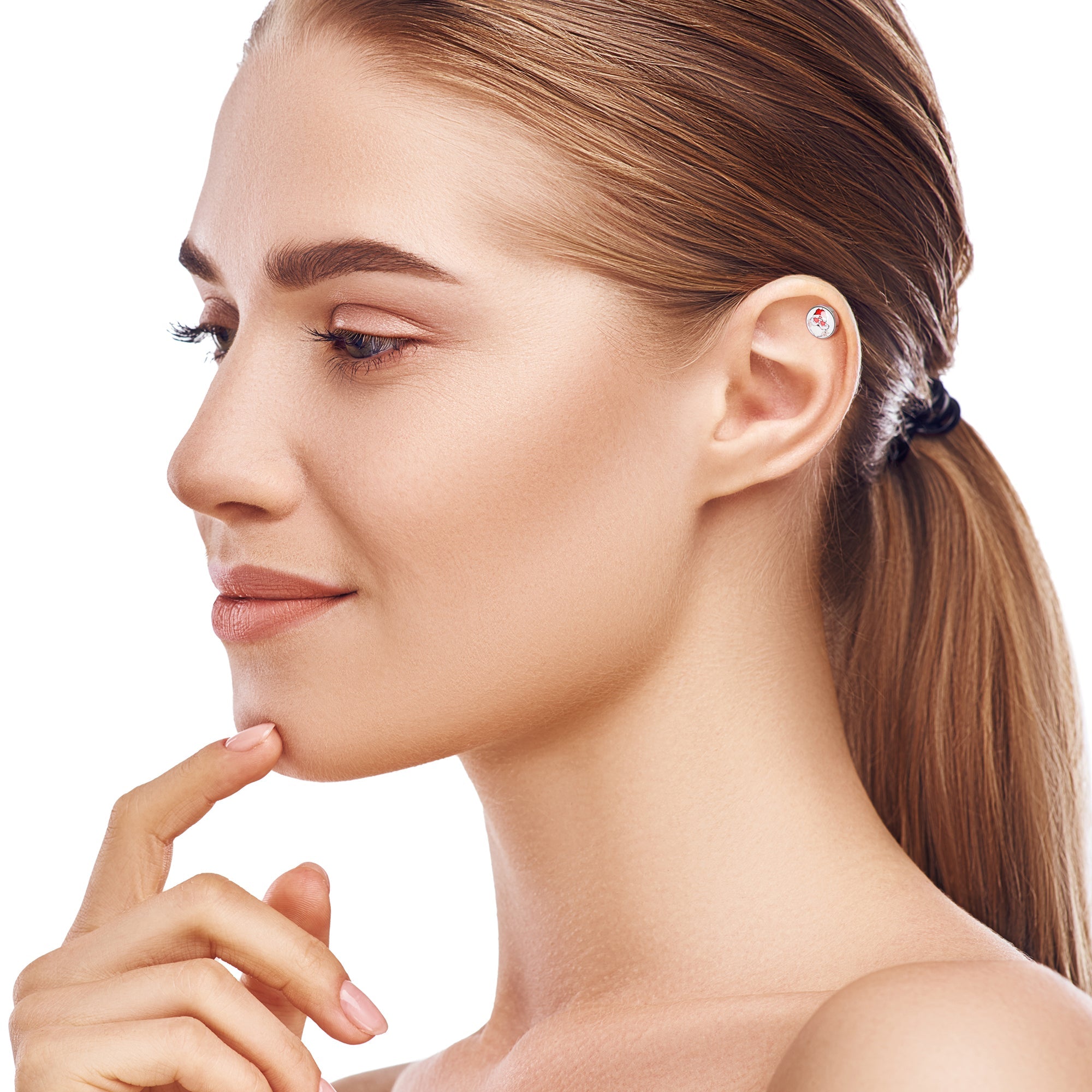 BodyCandy 16G 1/4 Christmas Peace Love Santa Tragus Cartilage Earring by Onyx O — side view