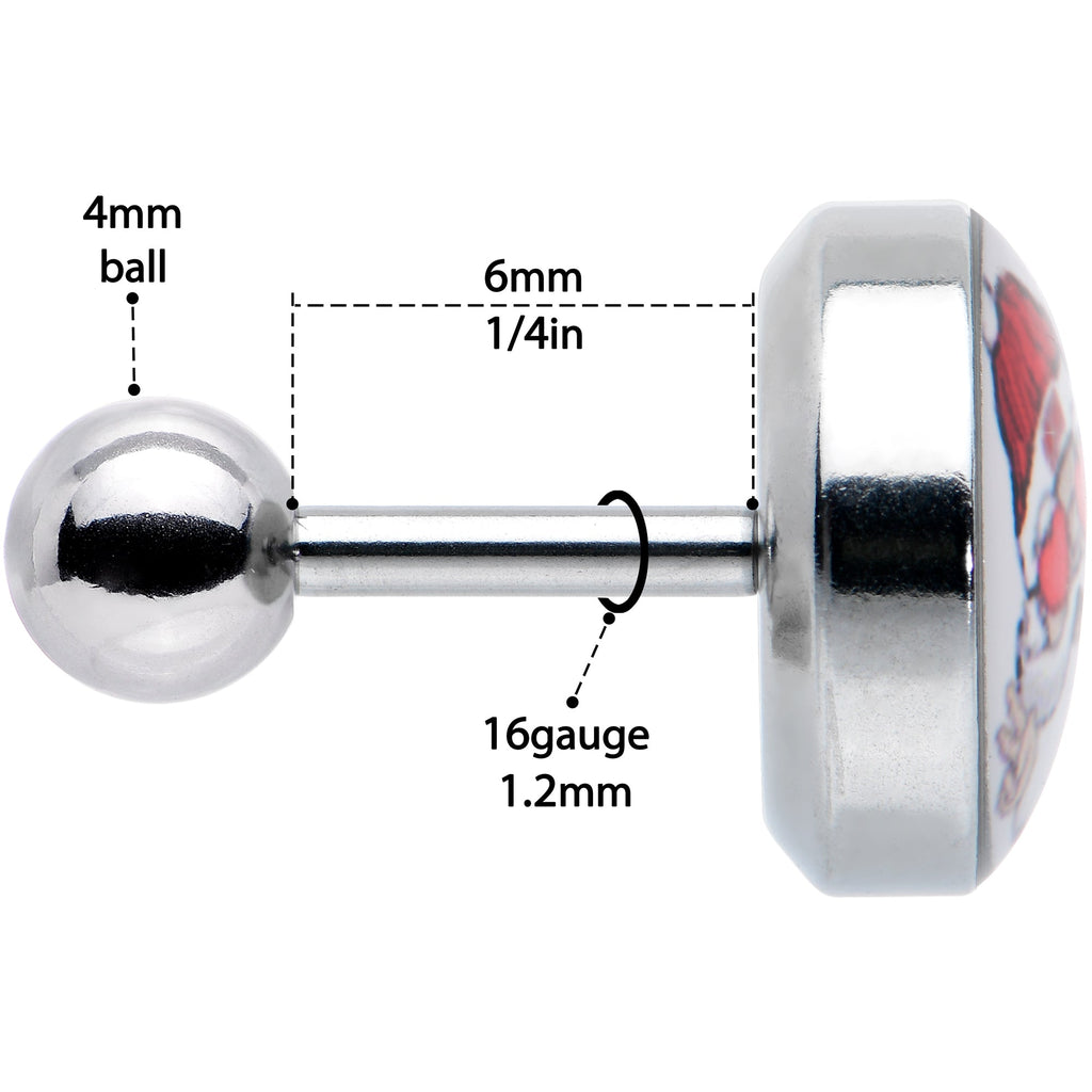 BodyCandy 16G 1/4 Christmas Peace Love Santa Tragus Cartilage Earring by Onyx O — in-use photo
