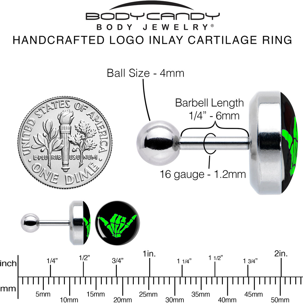 BodyCandy 16G 1/4 Shaka Hand Cartilage Tragus Earring by Onyx O — alternative angle