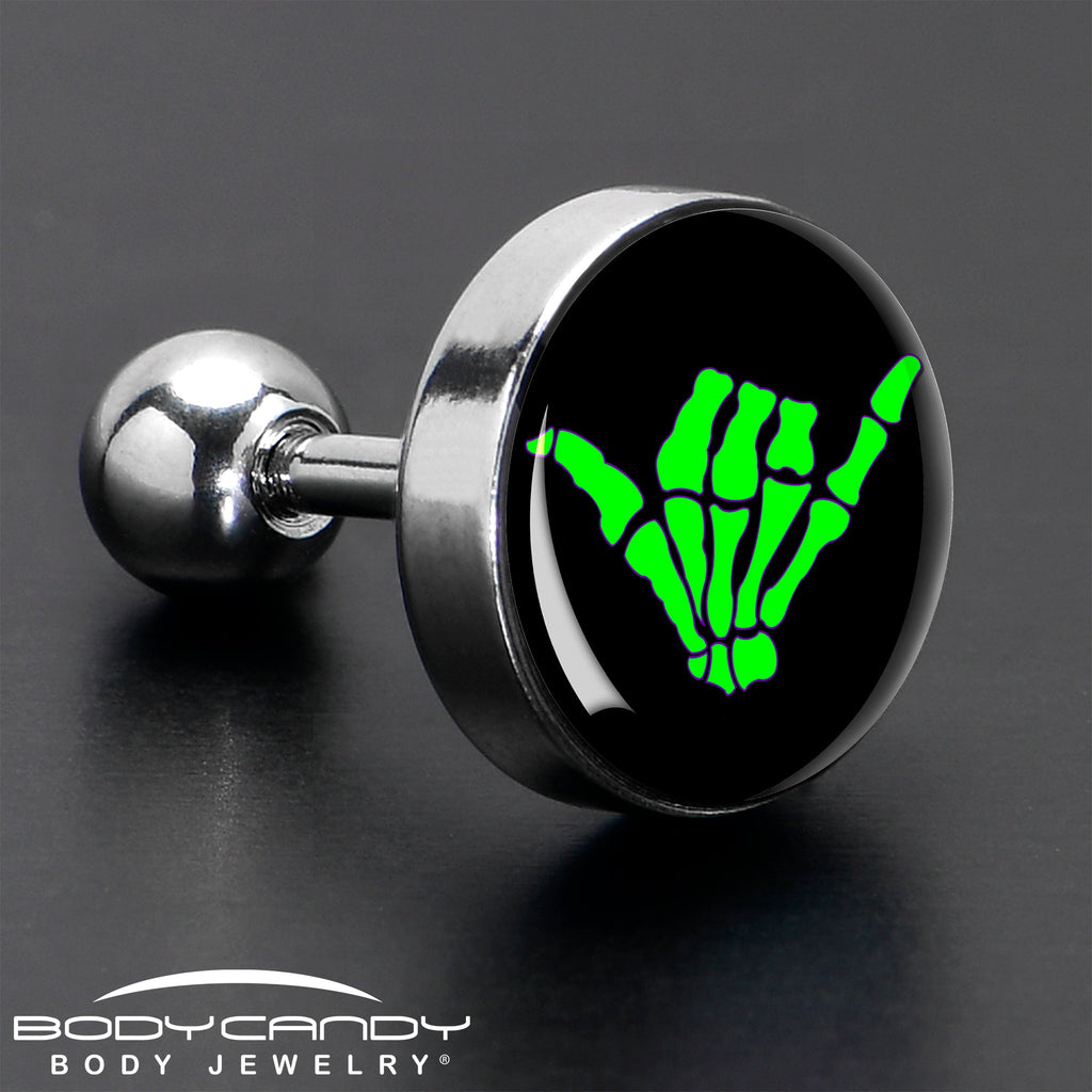 BodyCandy 16G 1/4 Shaka Hand Cartilage Tragus Earring by Onyx O — in-use photo