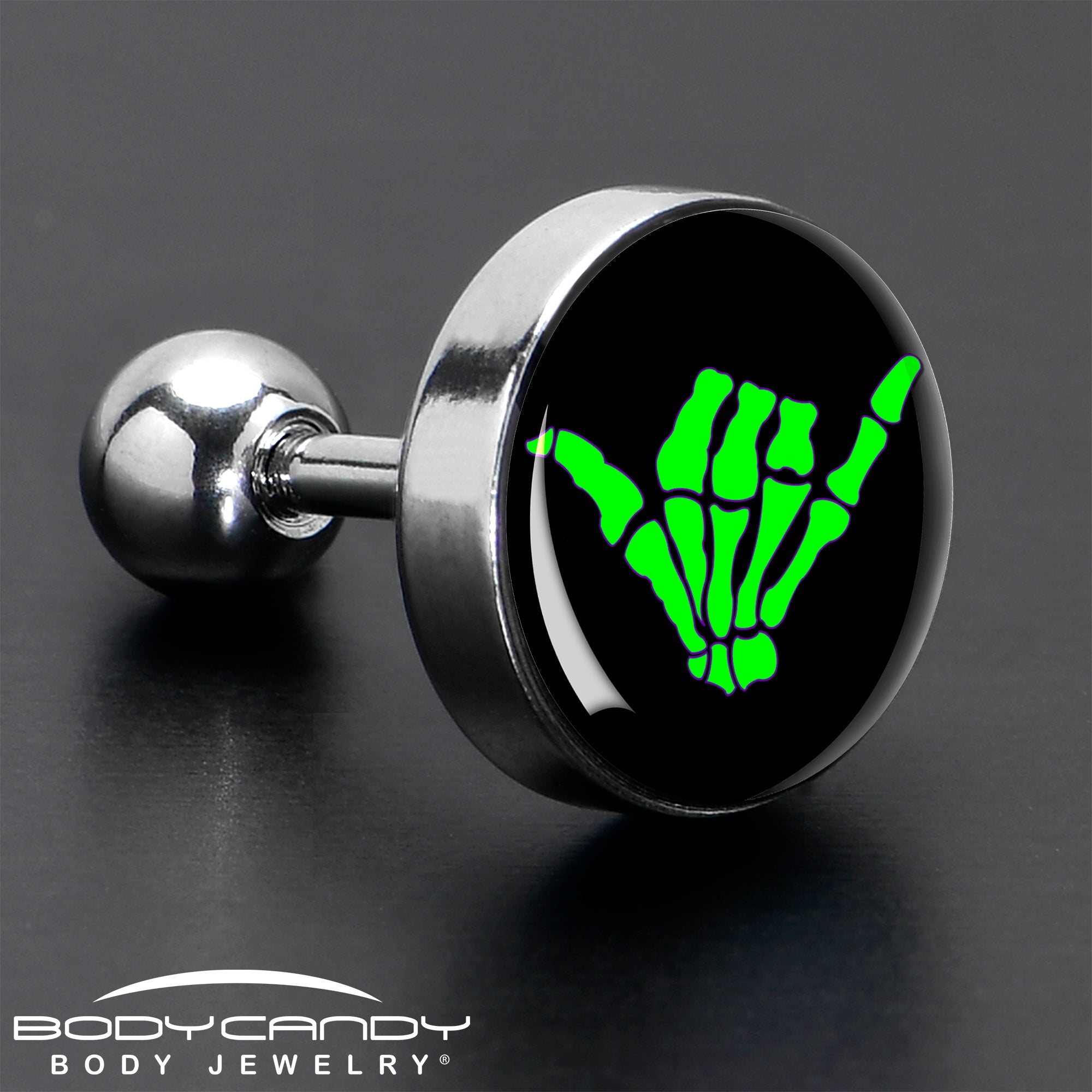 BodyCandy 16G 1/4 Shaka Hand Cartilage Tragus Earring by Onyx O — in-use photo