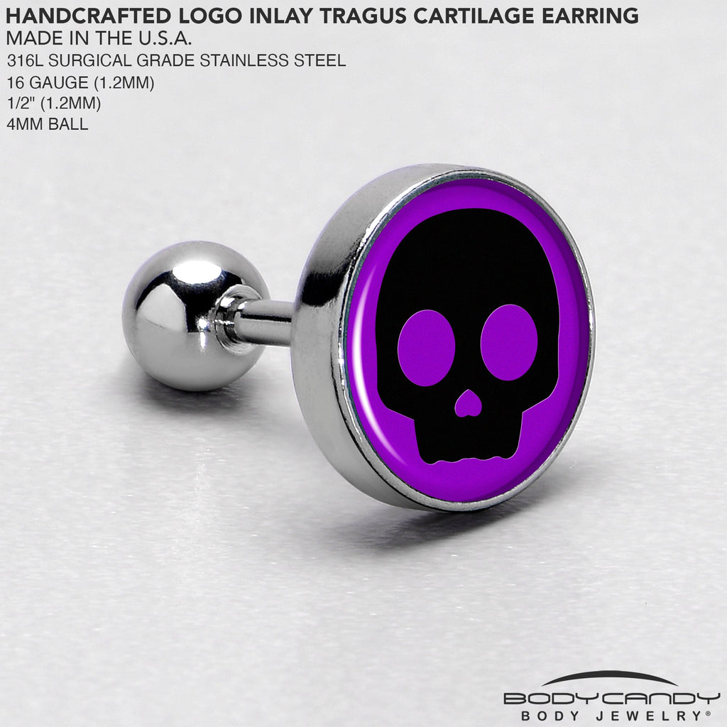 BodyCandy 16G 1/4 Purple Black Simple Skull Tragus Cartilage Earring by Onyx O — side view