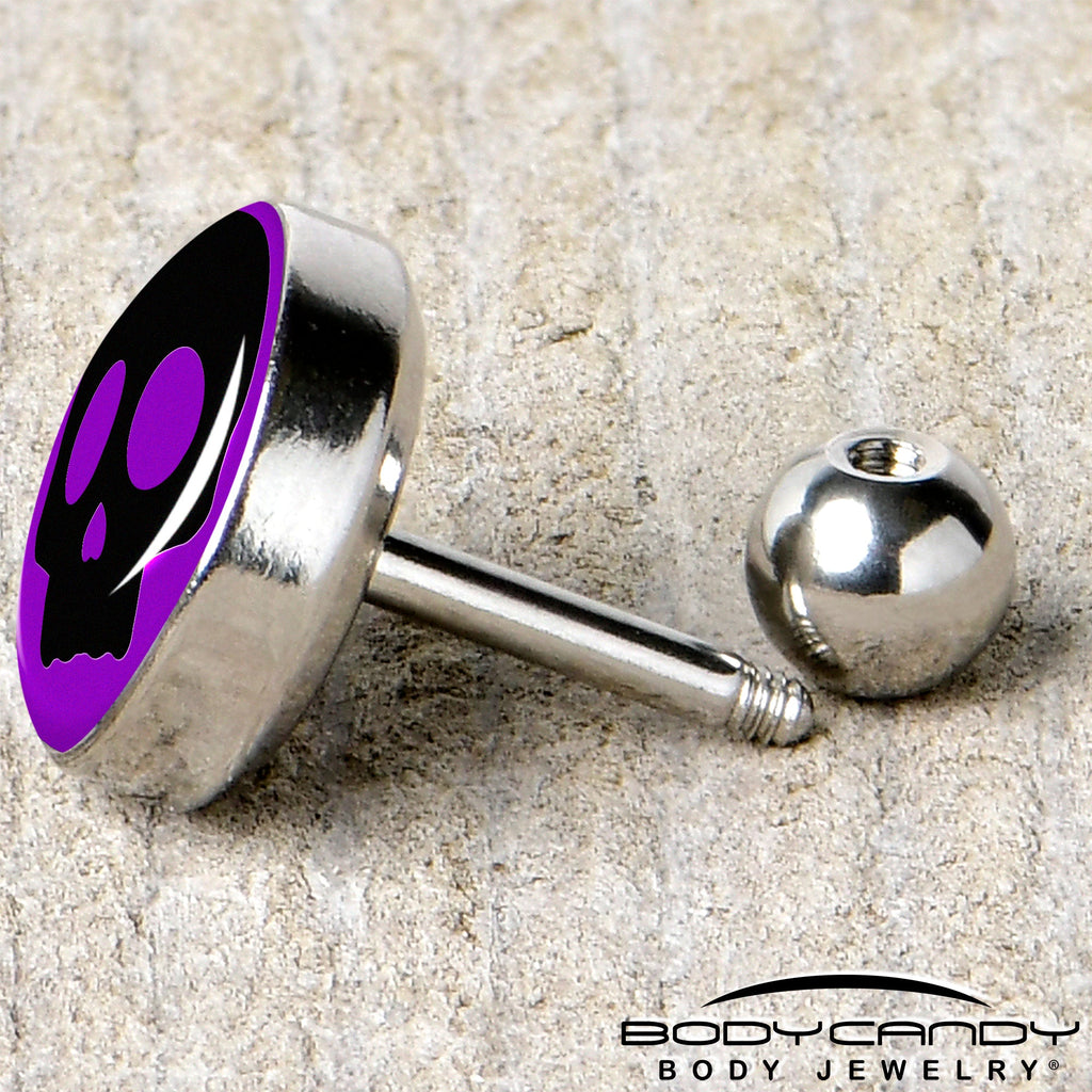 BodyCandy 16G 1/4 Purple Black Simple Skull Tragus Cartilage Earring by Onyx O — back view