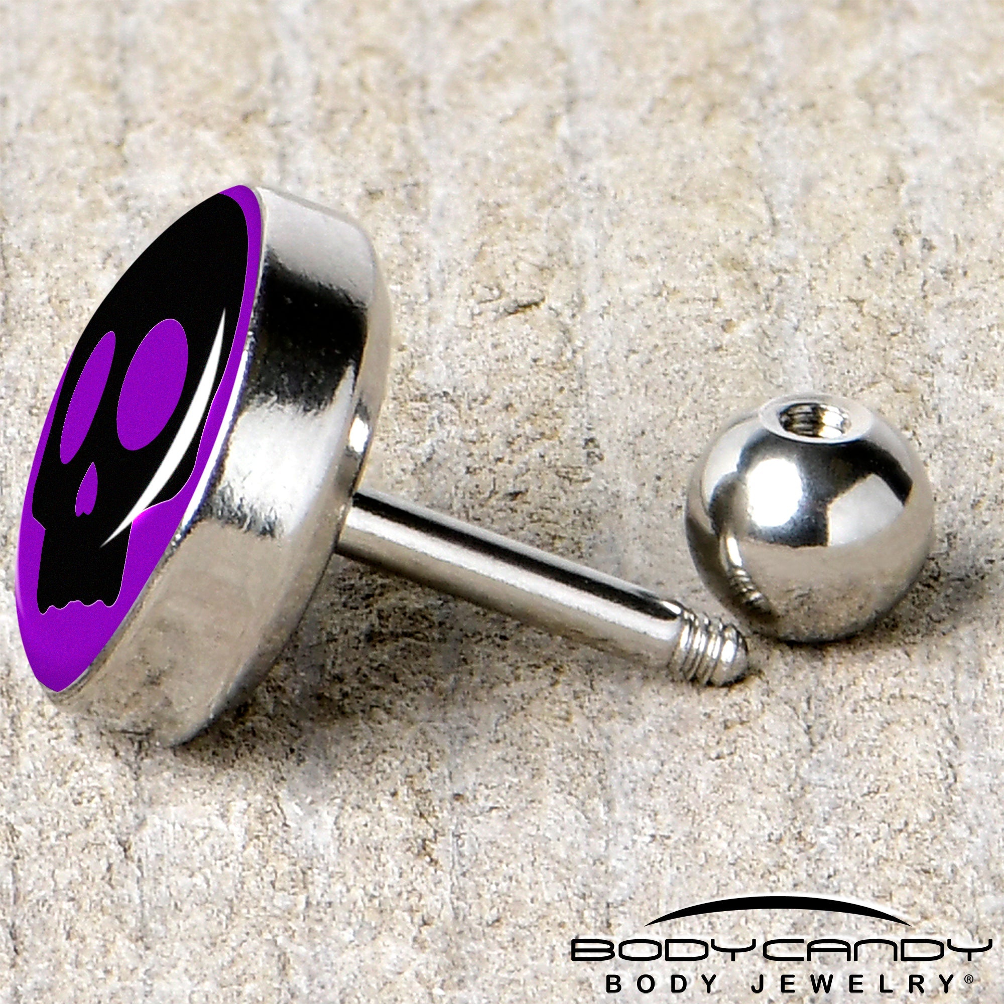 BodyCandy 16G 1/4 Purple Black Simple Skull Tragus Cartilage Earring by Onyx O — back view