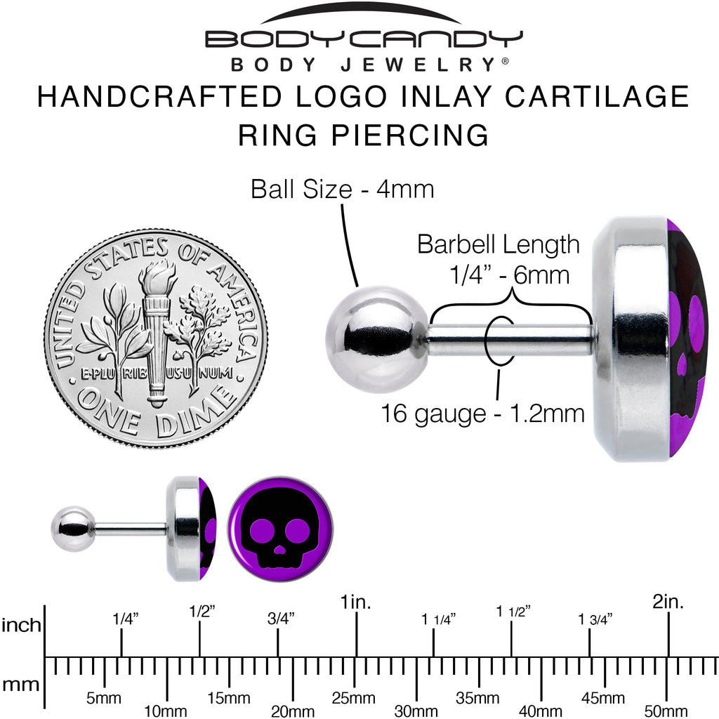 BodyCandy 16G 1/4 Purple Black Simple Skull Tragus Cartilage Earring by Onyx O — alternative angle