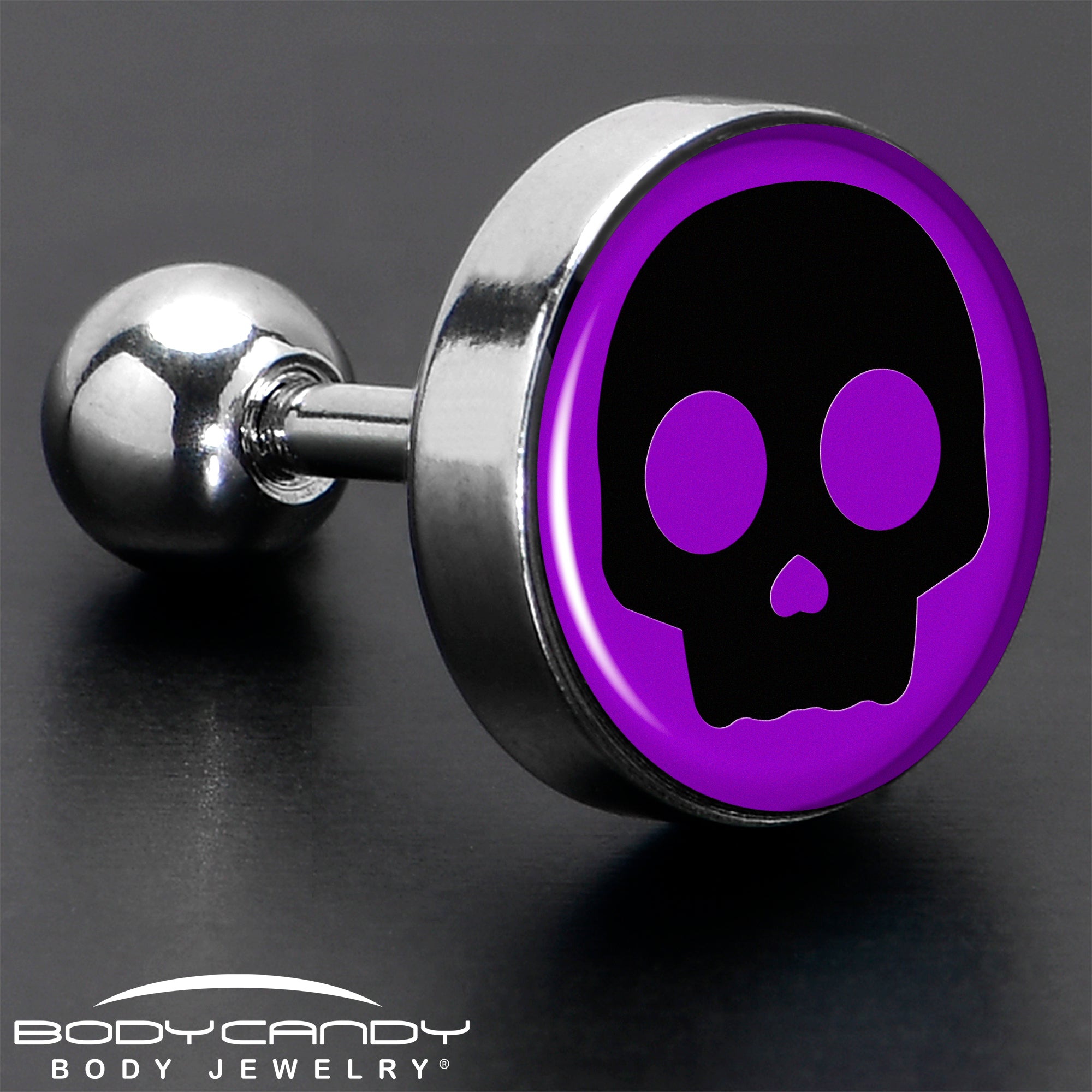 BodyCandy 16G 1/4 Purple Black Simple Skull Tragus Cartilage Earring by Onyx O — in-use photo