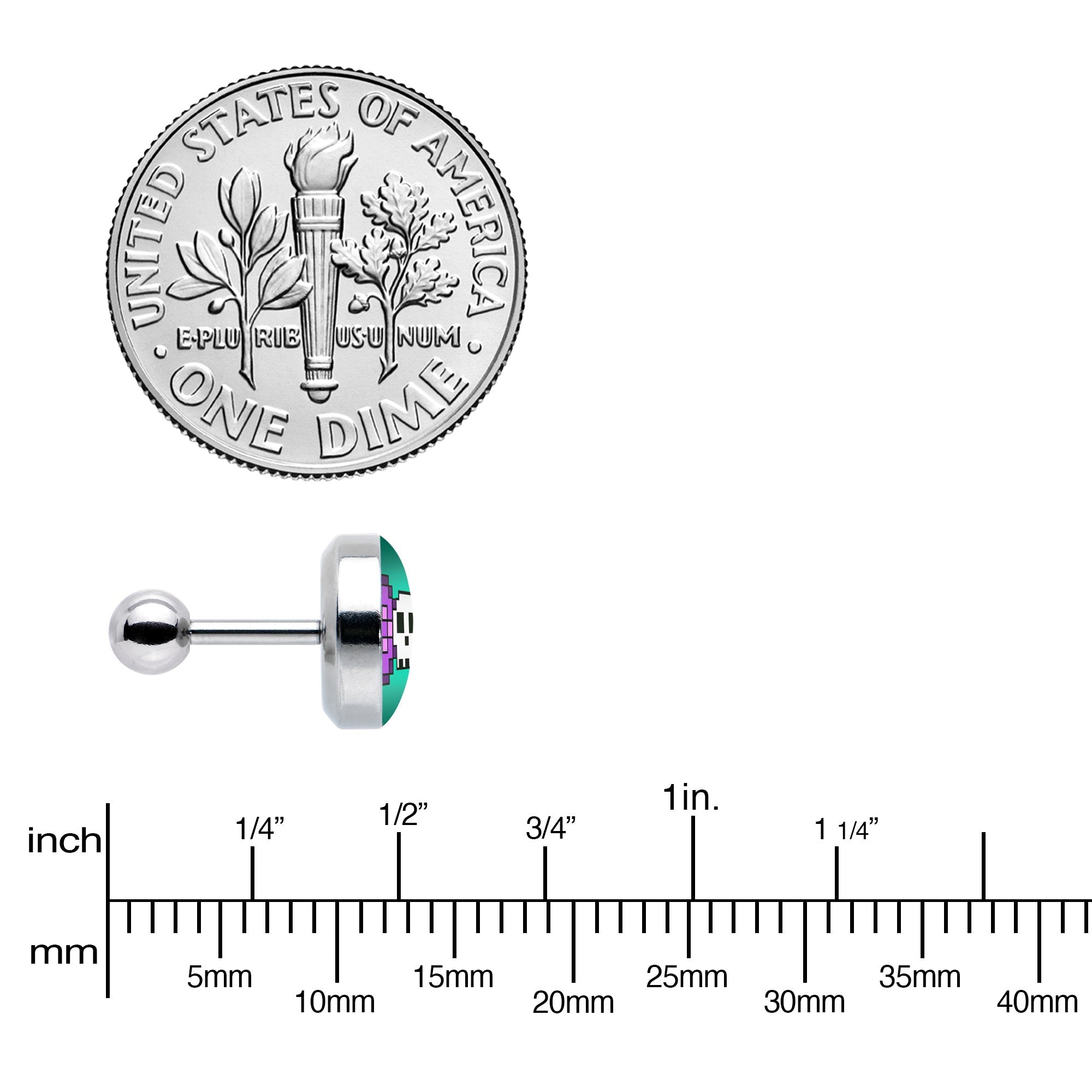 BodyCandy 16G 1/4 Retro Pixel Skull Cartilage Tragus Earring by Onyx O — size reference