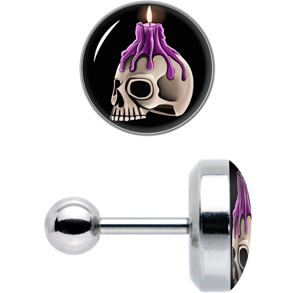 BodyCandy 16G 1/4 Burning Skull Candle Cartilage Tragus Earring by Onyx O — detail close-up