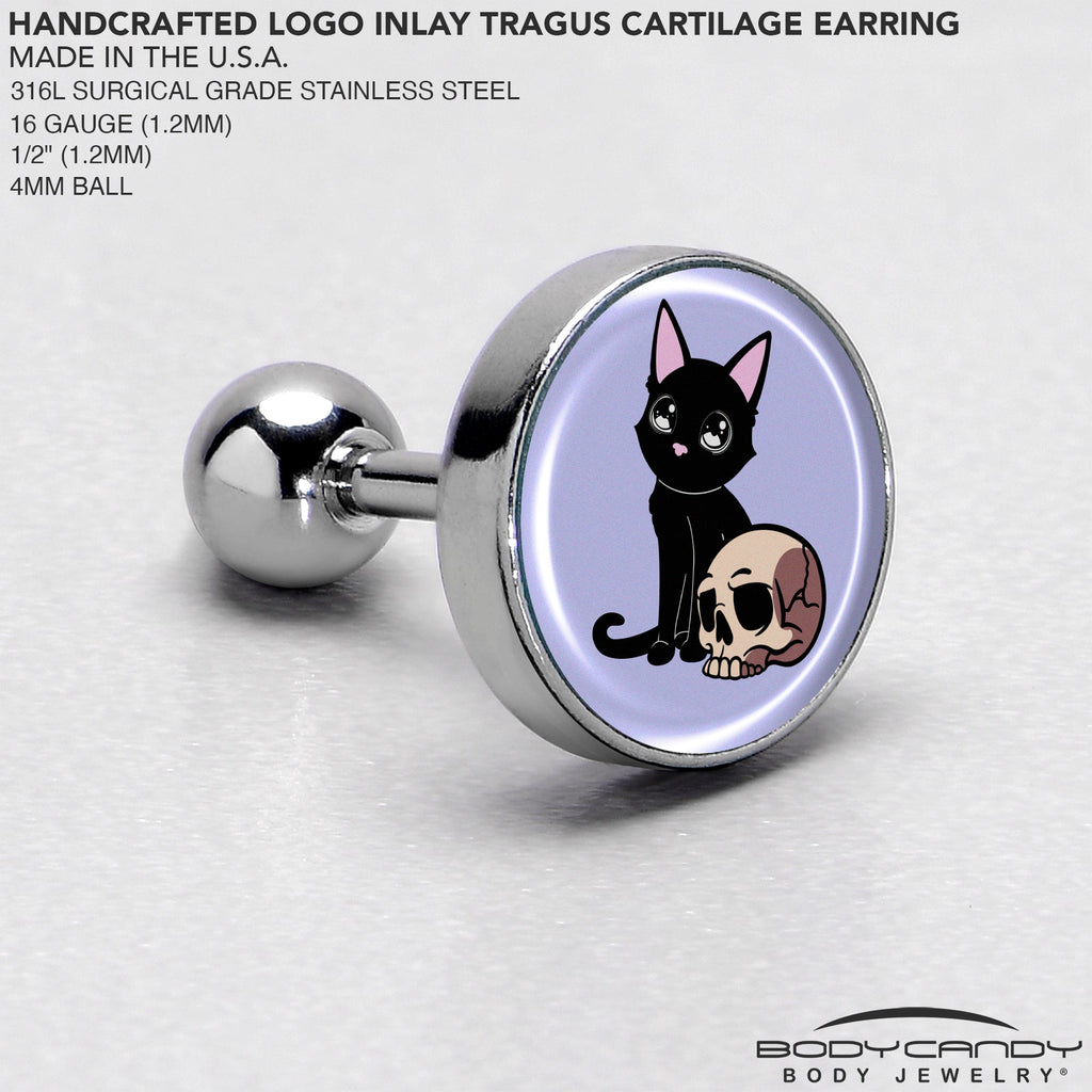 BodyCandy 16G 1/4 Skull Cat Tragus Cartilage Earring by Onyx O — side view