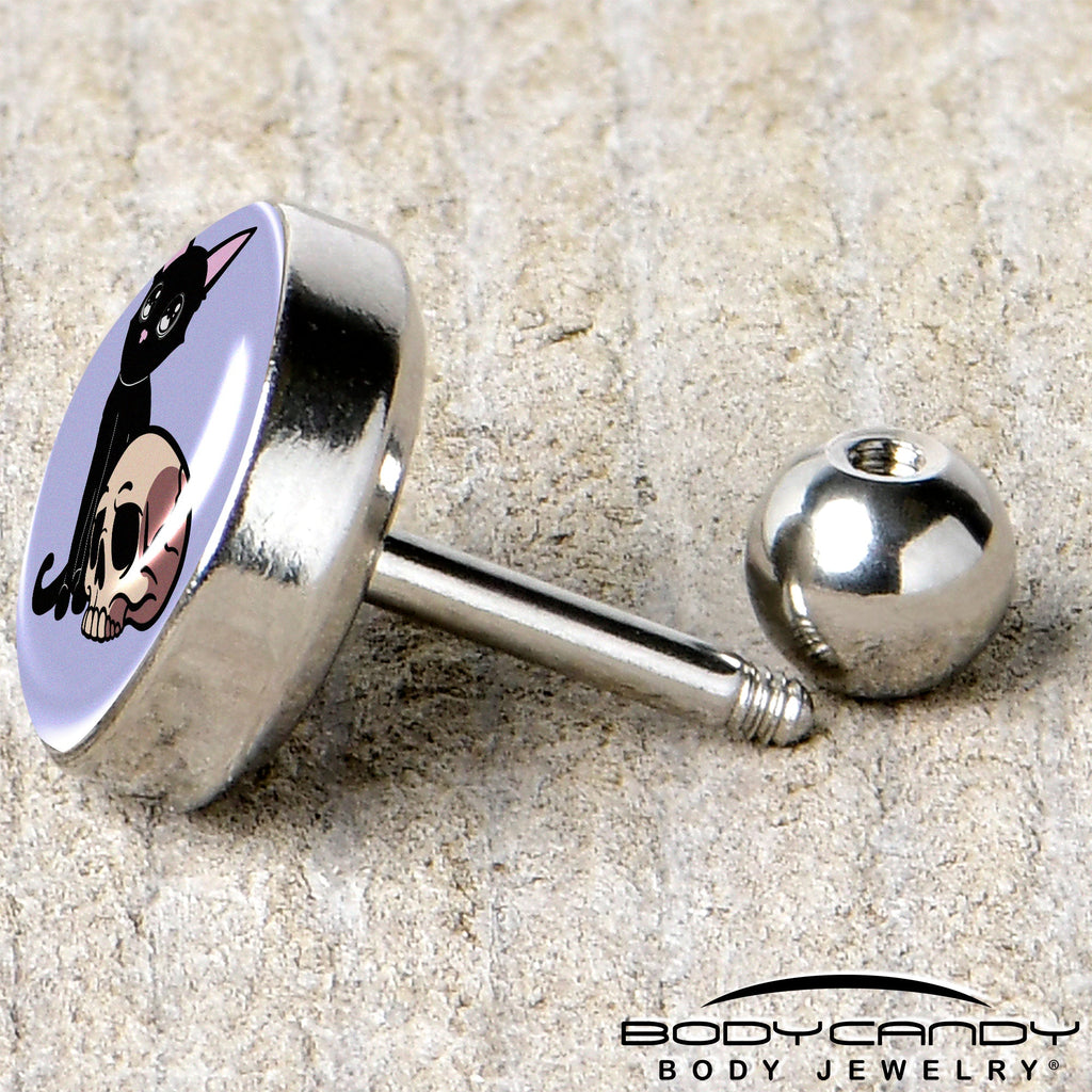BodyCandy 16G 1/4 Skull Cat Tragus Cartilage Earring by Onyx O — back view