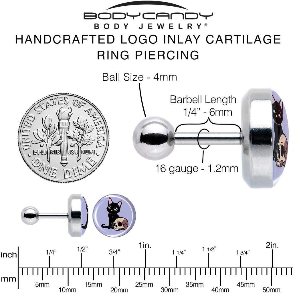 BodyCandy 16G 1/4 Skull Cat Tragus Cartilage Earring by Onyx O — alternative angle