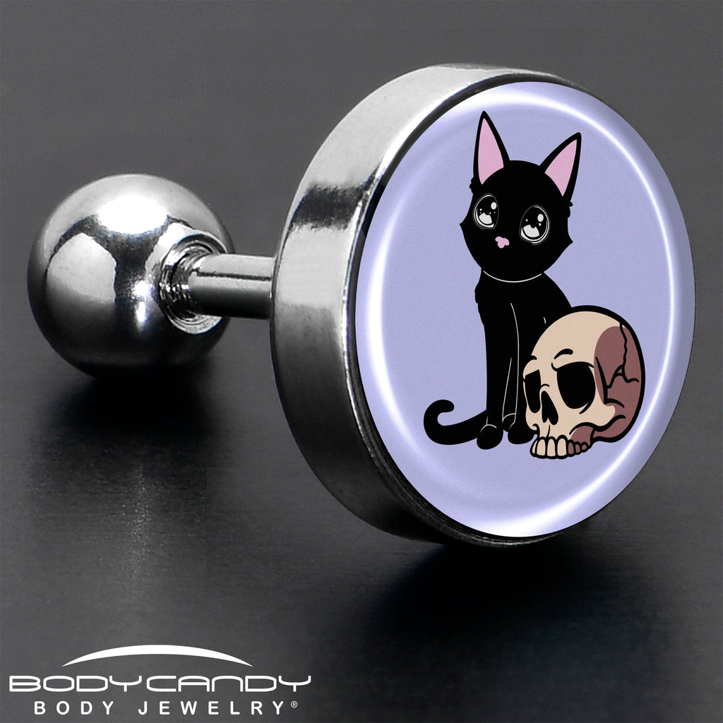 BodyCandy 16G 1/4 Skull Cat Tragus Cartilage Earring by Onyx O — in-use photo