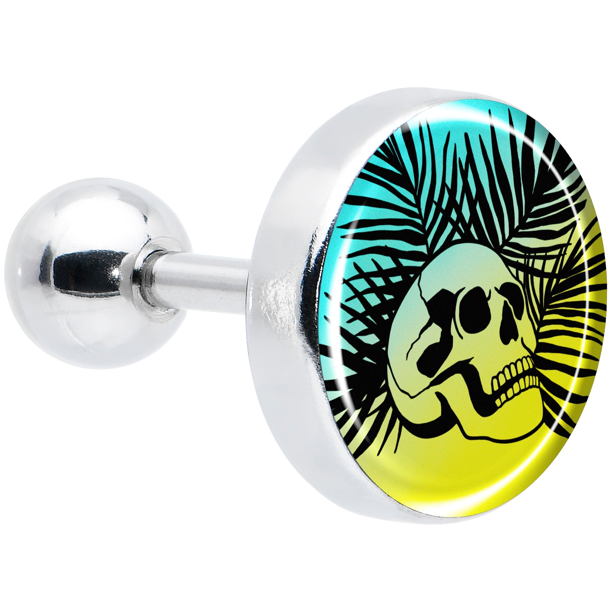 BodyCandy 16G 1/4 Blue Haze Sunset Skull and Palms Tragus Cartilage Earring by Onyx O — main product shot