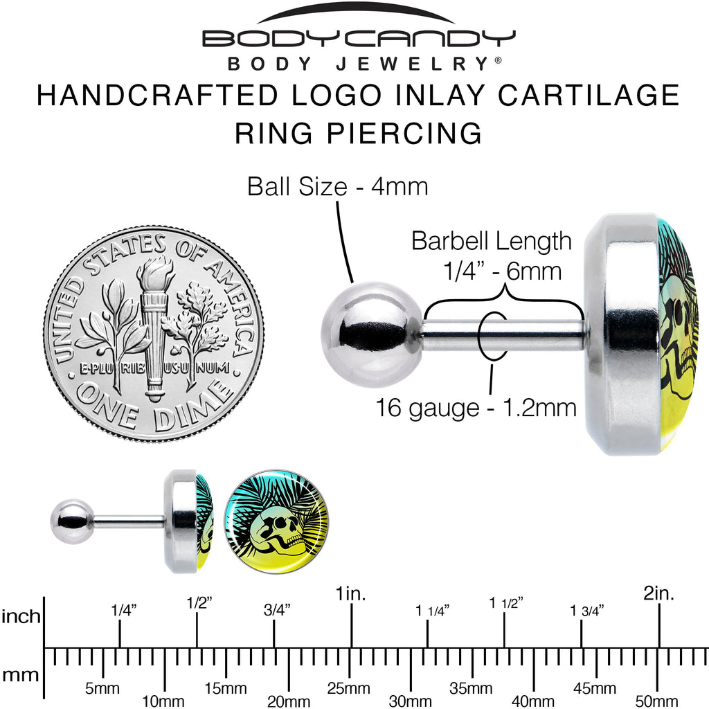 BodyCandy 16G 1/4 Blue Haze Sunset Skull and Palms Tragus Cartilage Earring by Onyx O — alternative angle