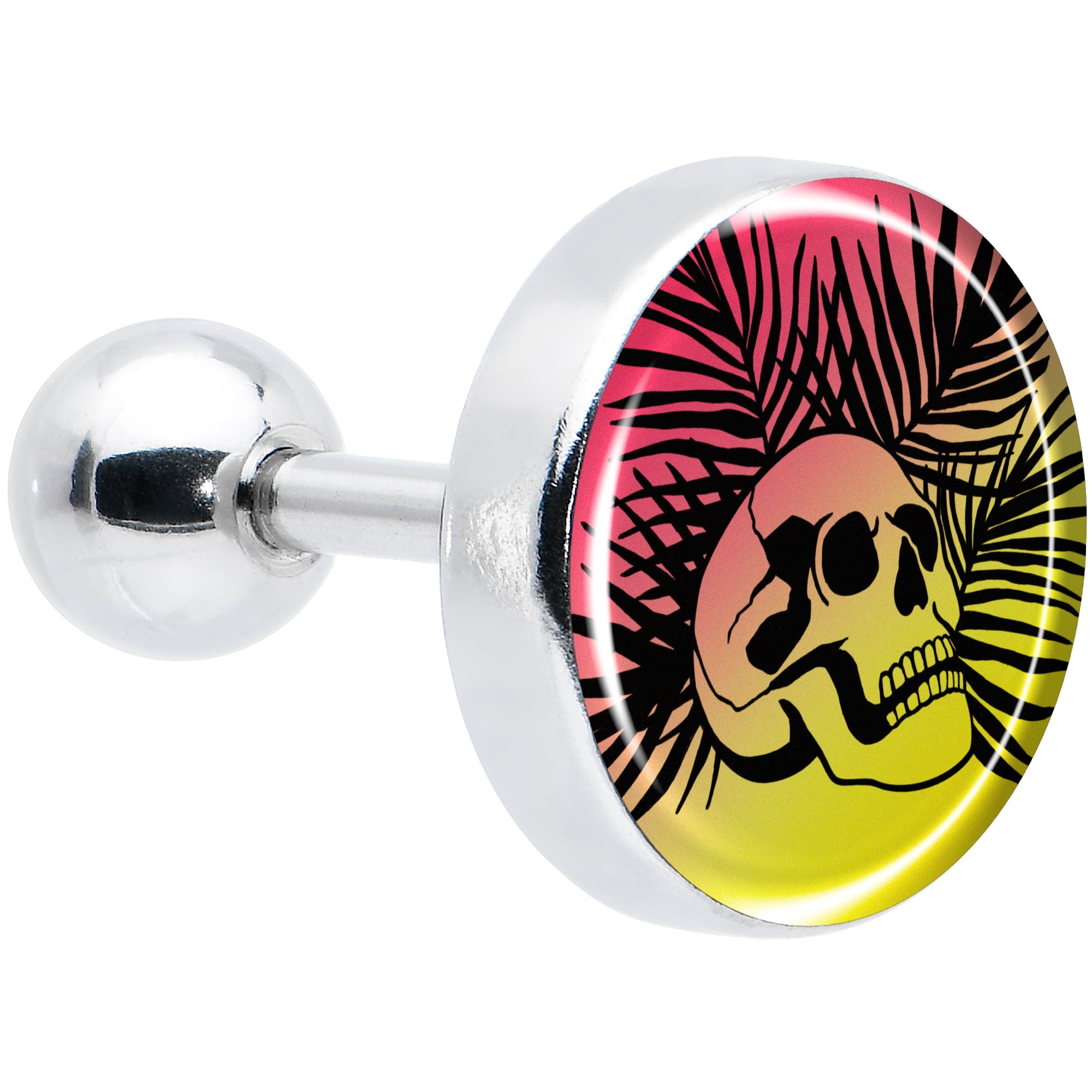 BodyCandy 16G 1/4 Red Haze Sunset Skull and Palms Tragus Cartilage Earring by Onyx O — main product shot