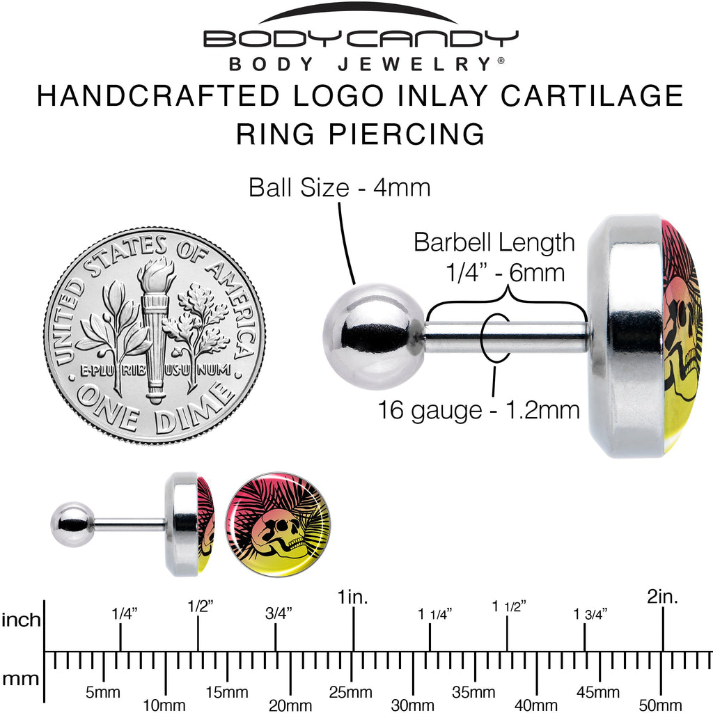 BodyCandy 16G 1/4 Red Haze Sunset Skull and Palms Tragus Cartilage Earring by Onyx O — alternative angle