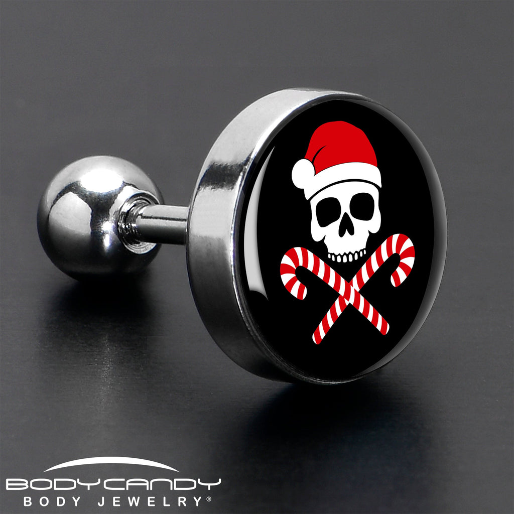 BodyCandy 16G 1/4 Santa Pirate Candy Cane Tragus Cartilage Earring by Onyx O — in-use photo
