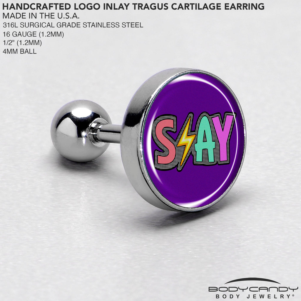 BodyCandy 16G 1/4 Colorful Lighting SLAY Tragus Cartilage Earring by Onyx O — side view