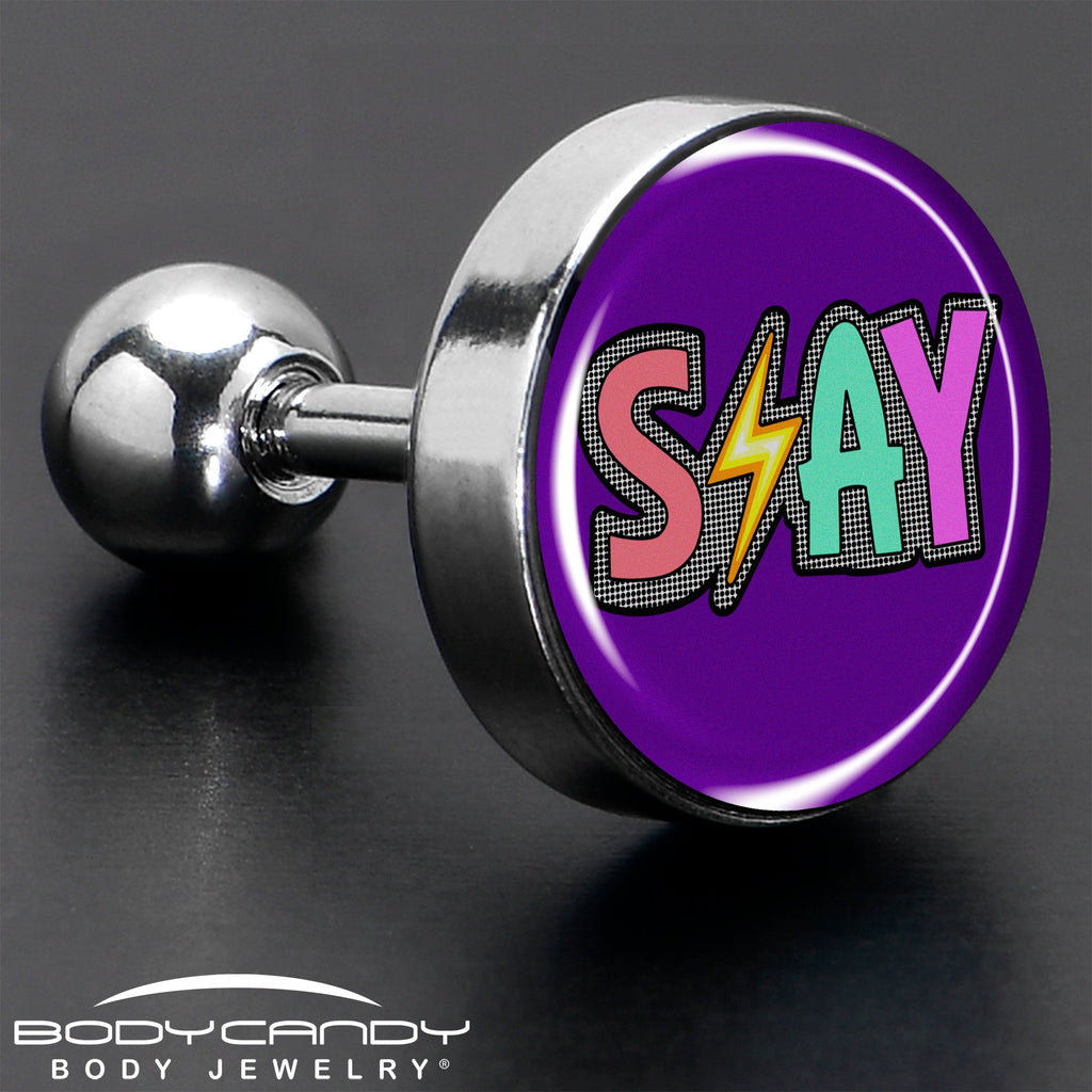 BodyCandy 16G 1/4 Colorful Lighting SLAY Tragus Cartilage Earring by Onyx O — in-use photo