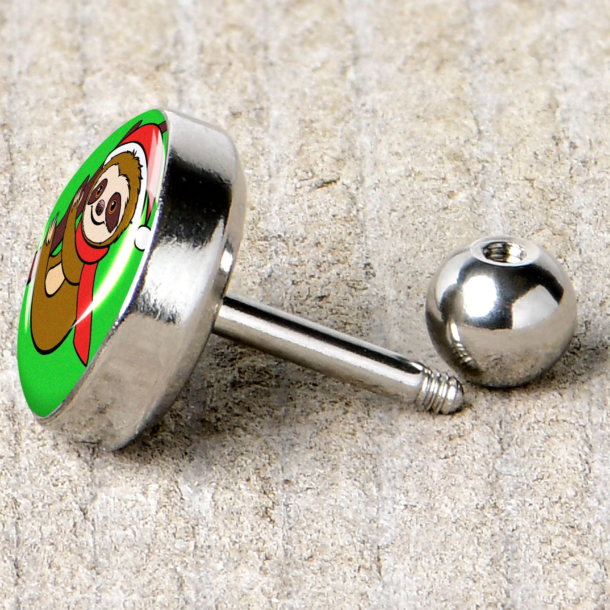 BodyCandy 16G 1/4 Santa Sloth Tragus Cartilage Earring by Onyx O — back view