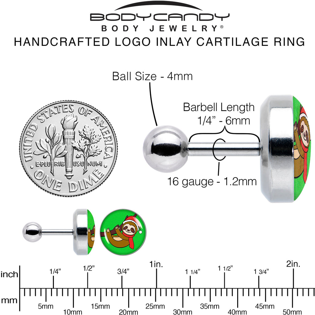 BodyCandy 16G 1/4 Santa Sloth Tragus Cartilage Earring by Onyx O — alternative angle