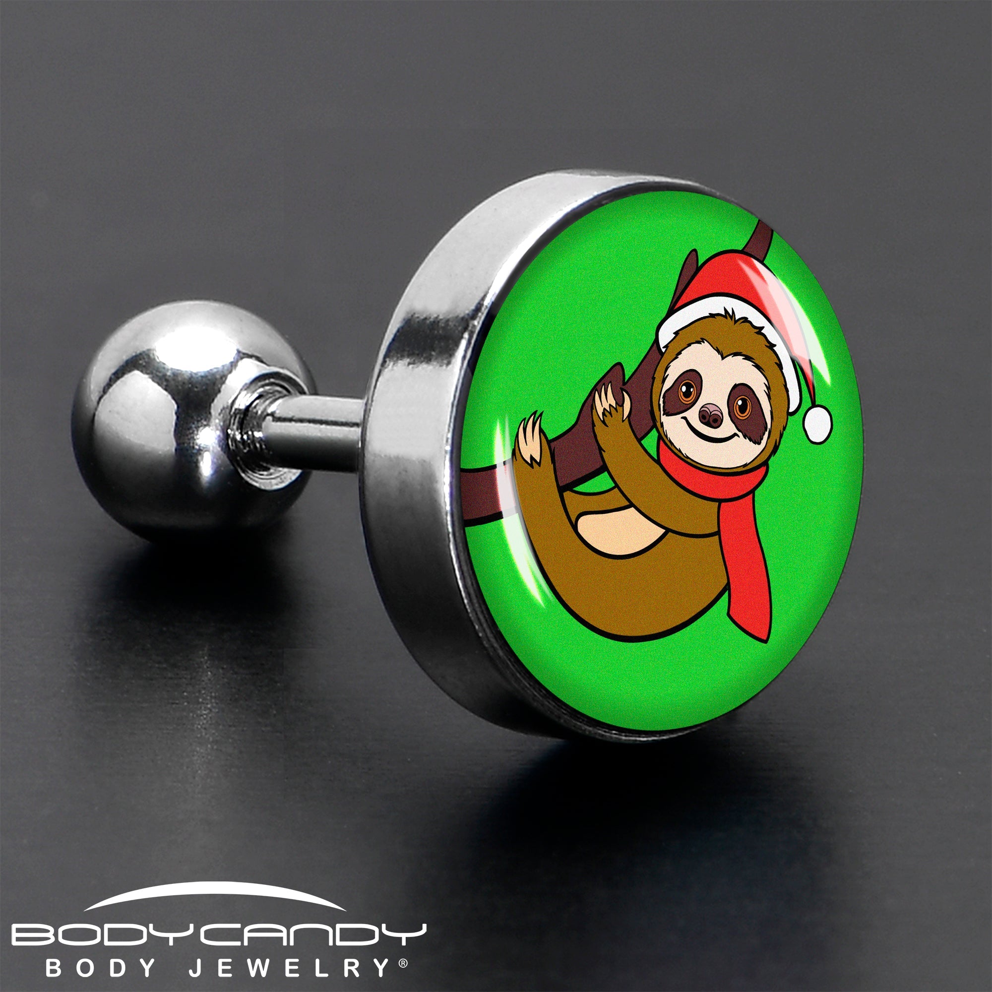 BodyCandy 16G 1/4 Santa Sloth Tragus Cartilage Earring by Onyx O — in-use photo