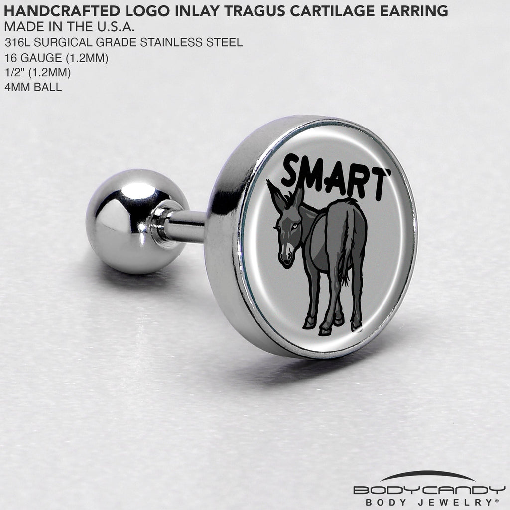 BodyCandy 16G 1/4 Donkey Smart Ass Tragus Cartilage Earring by Onyx O — side view