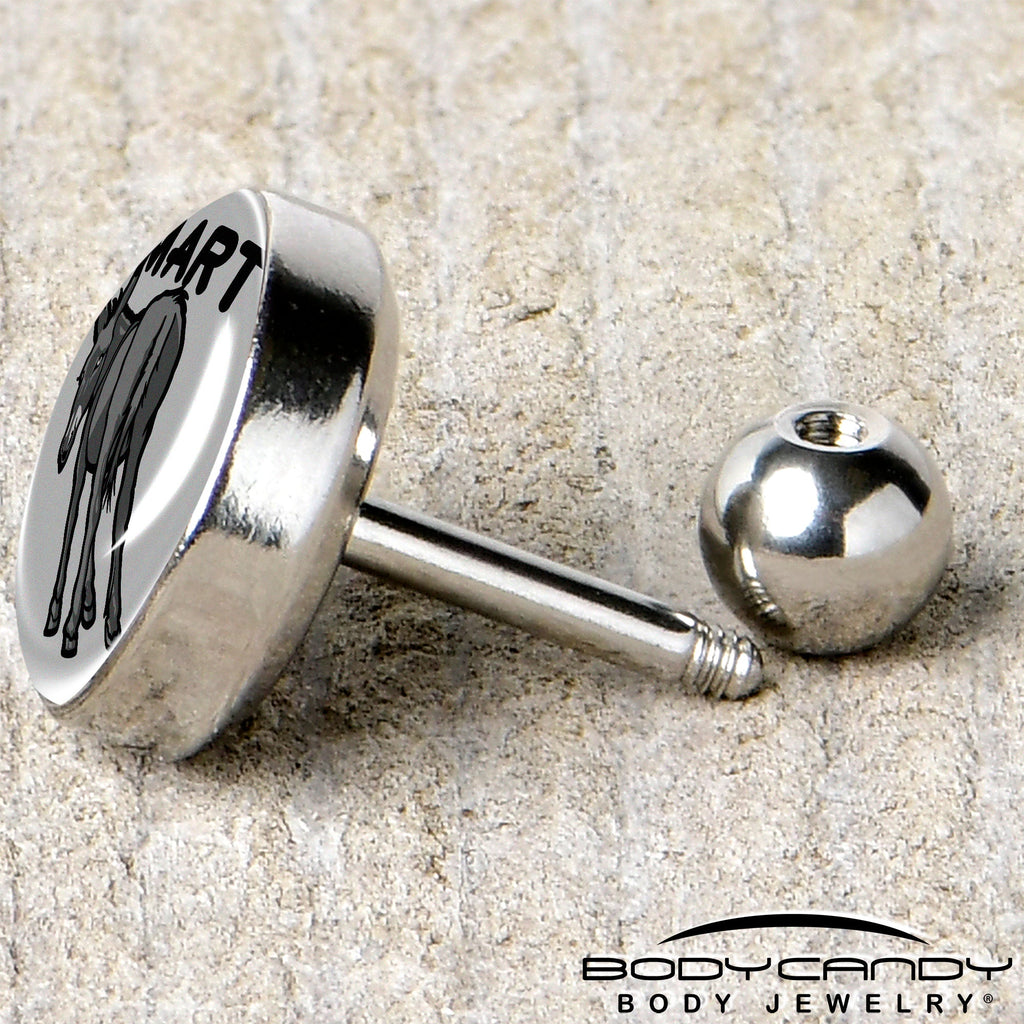 BodyCandy 16G 1/4 Donkey Smart Ass Tragus Cartilage Earring by Onyx O — back view