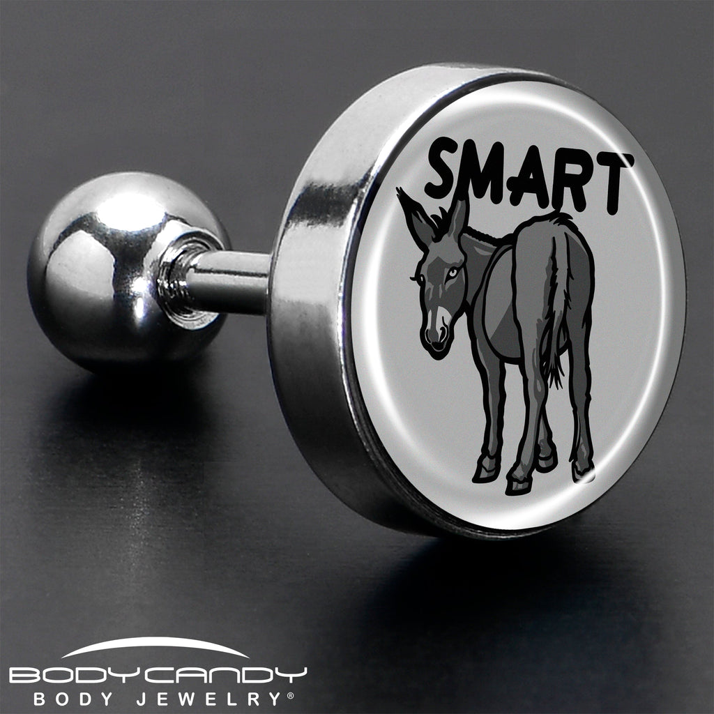 BodyCandy 16G 1/4 Donkey Smart Ass Tragus Cartilage Earring by Onyx O — in-use photo