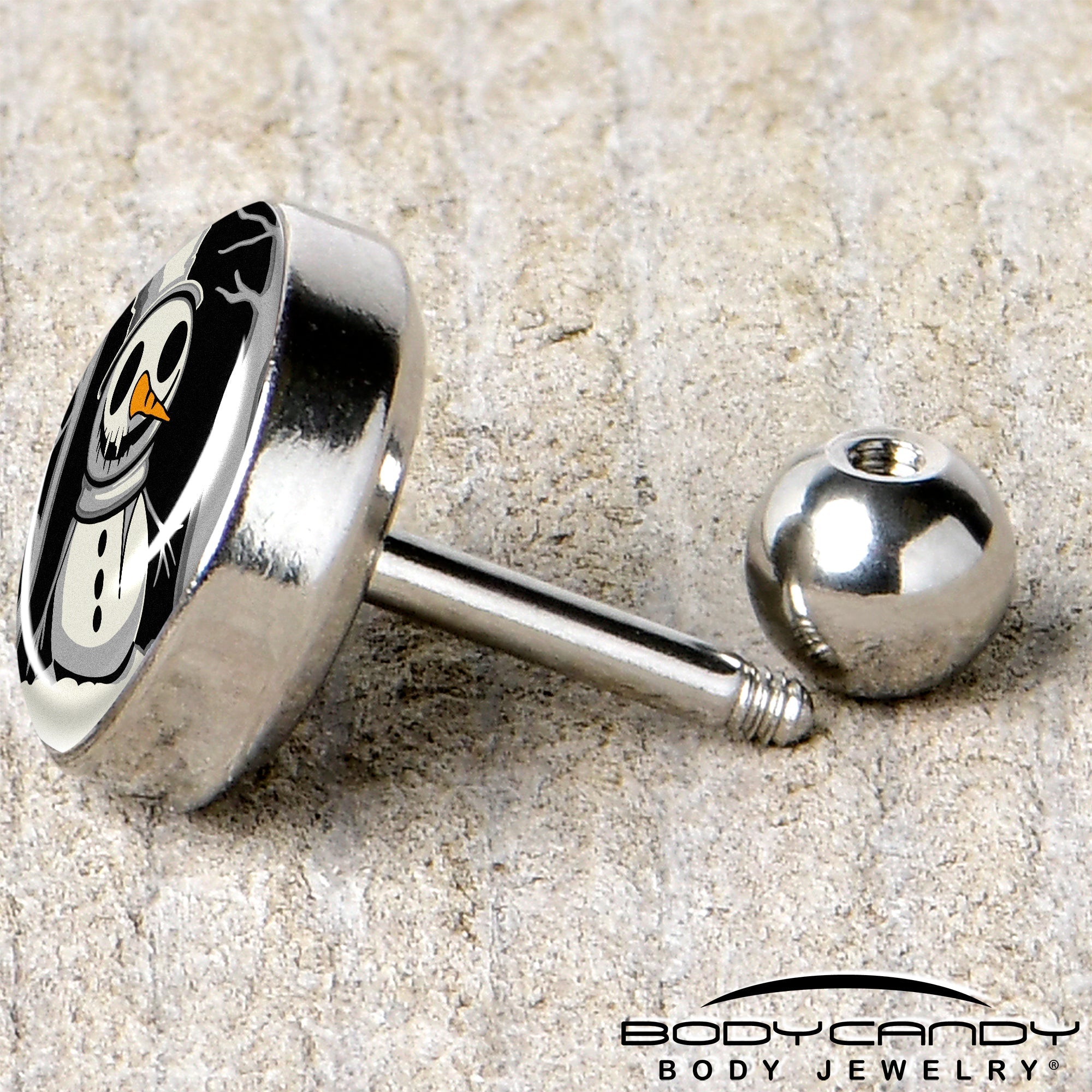 BodyCandy Christmas Holiday Spooky Snowman Tragus Cartilage Earring by Onyx O — back view