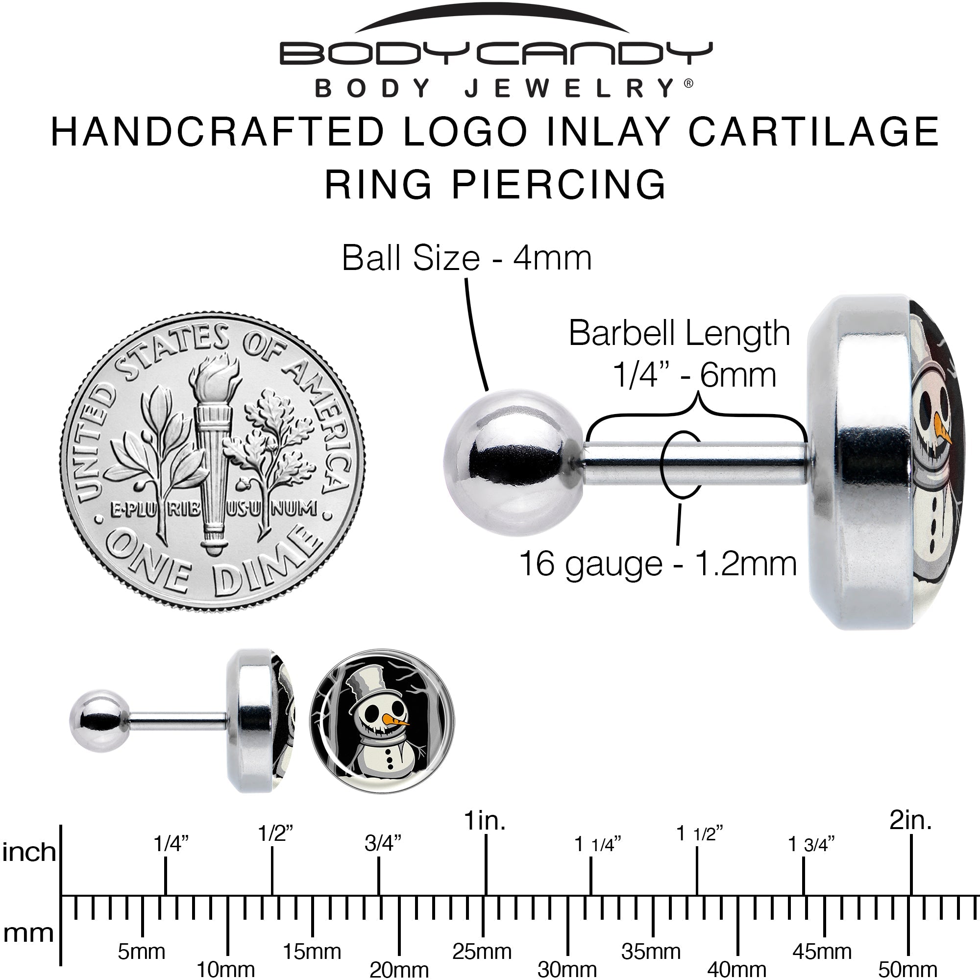 BodyCandy Christmas Holiday Spooky Snowman Tragus Cartilage Earring by Onyx O — alternative angle