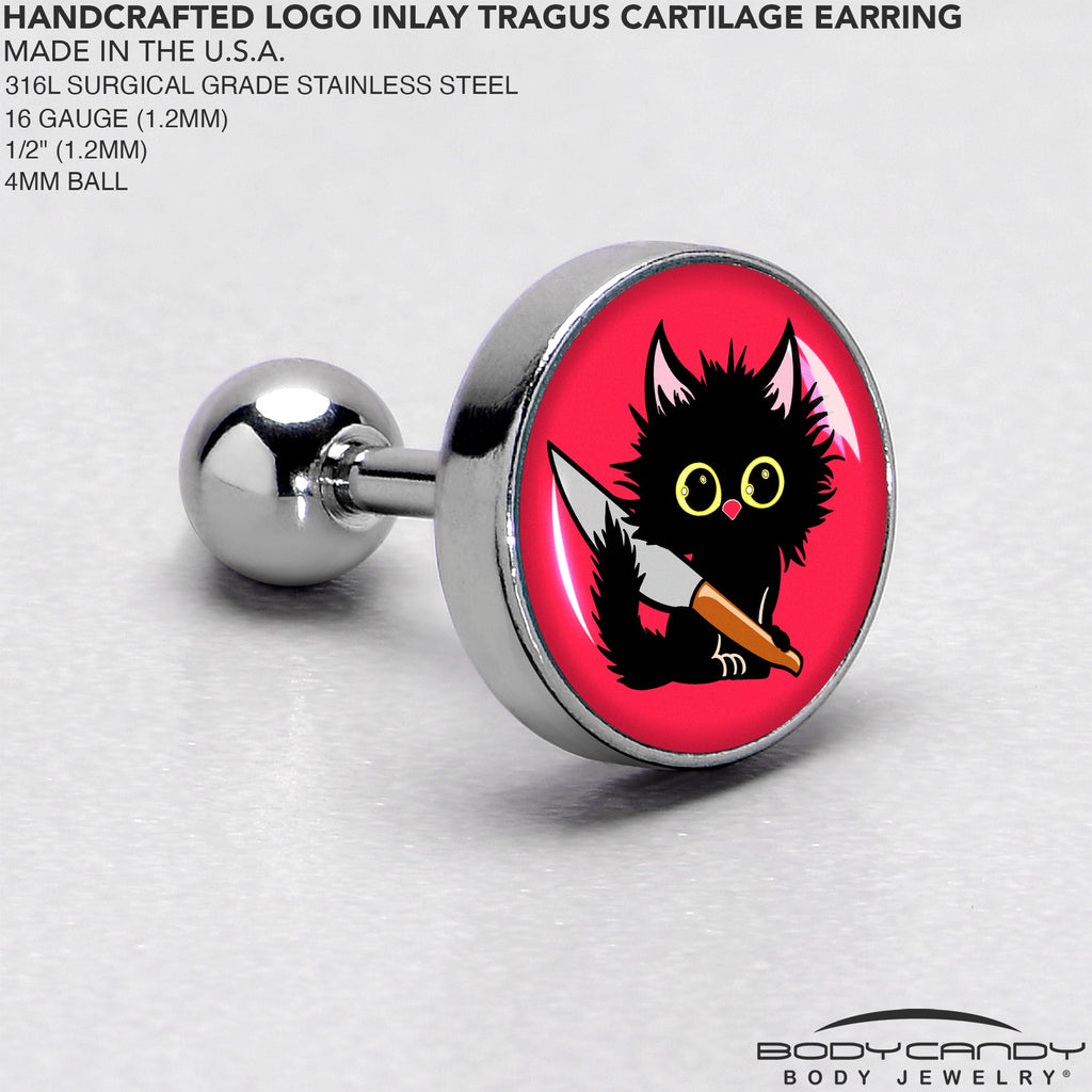 BodyCandy 16G 1/4 Stabby Cat Tragus Cartilage Earring by Onyx O — side view