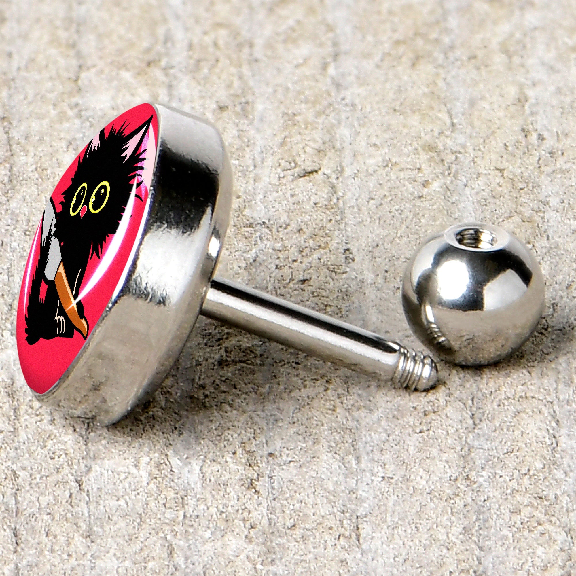 BodyCandy 16G 1/4 Stabby Cat Tragus Cartilage Earring by Onyx O — back view