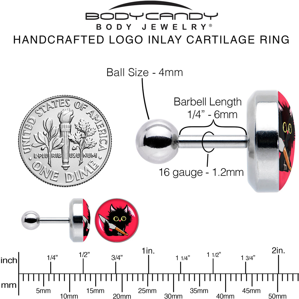 BodyCandy 16G 1/4 Stabby Cat Tragus Cartilage Earring by Onyx O — alternative angle