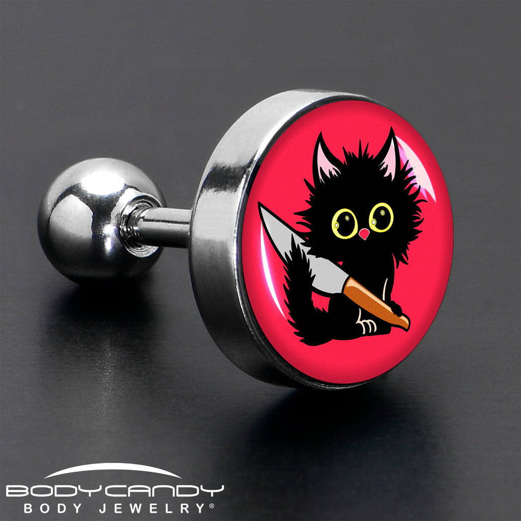 BodyCandy 16G 1/4 Stabby Cat Tragus Cartilage Earring by Onyx O — in-use photo