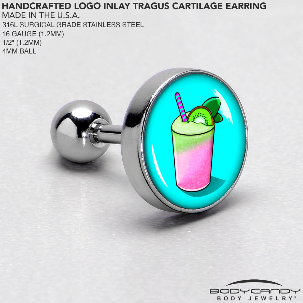 BodyCandy 16G 1/4 Summer Drink Cartilage Tragus Earring by Onyx O — side view
