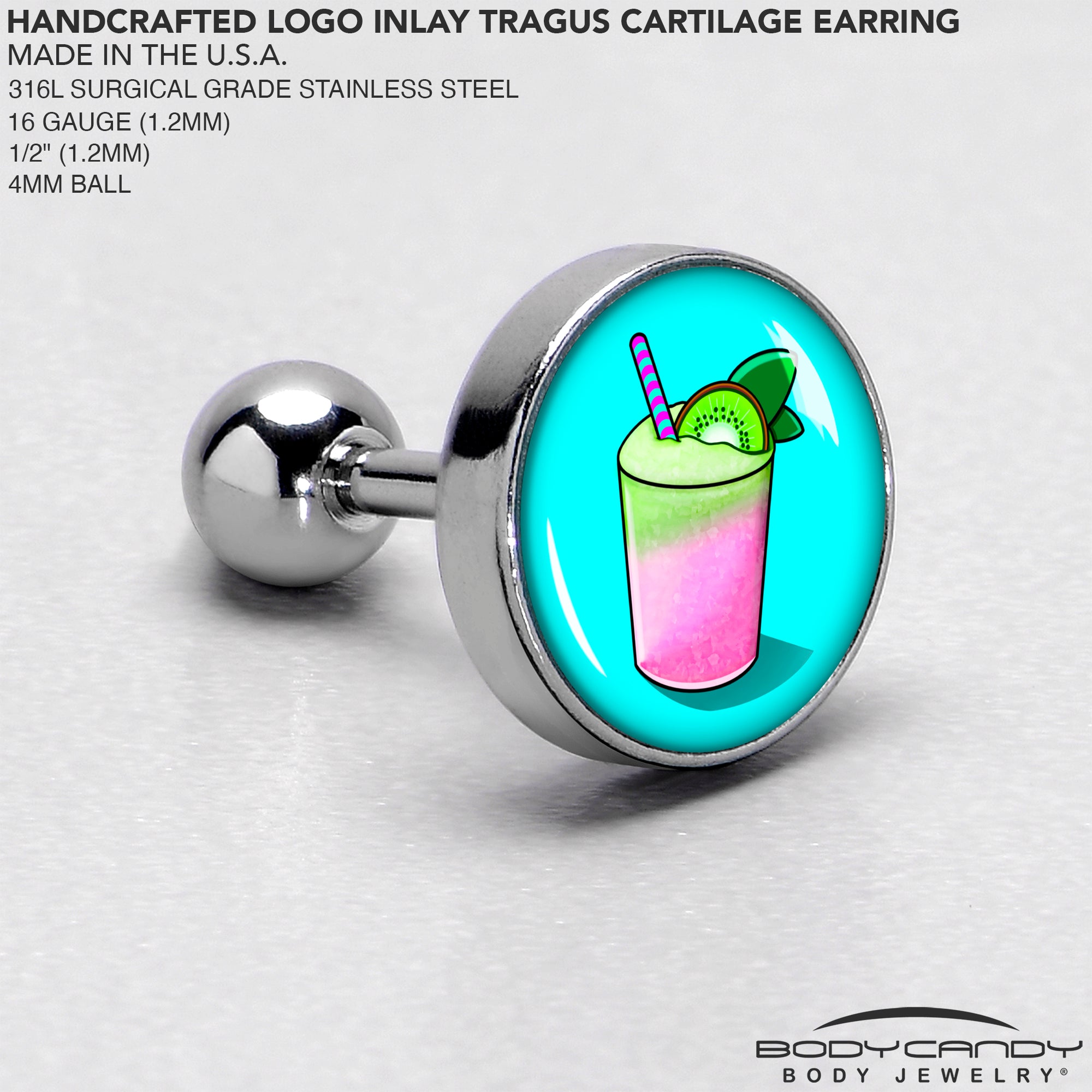 BodyCandy 16G 1/4 Summer Drink Cartilage Tragus Earring by Onyx O — side view