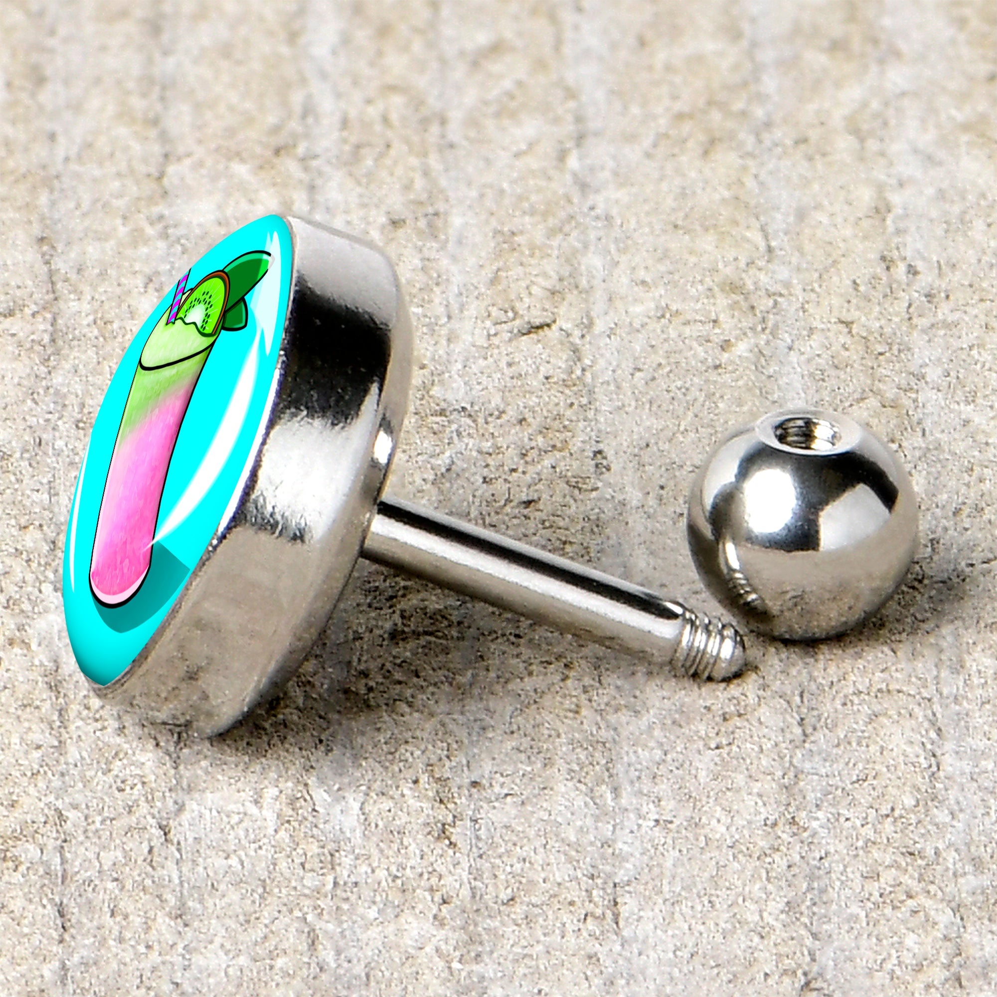 BodyCandy 16G 1/4 Summer Drink Cartilage Tragus Earring by Onyx O — back view