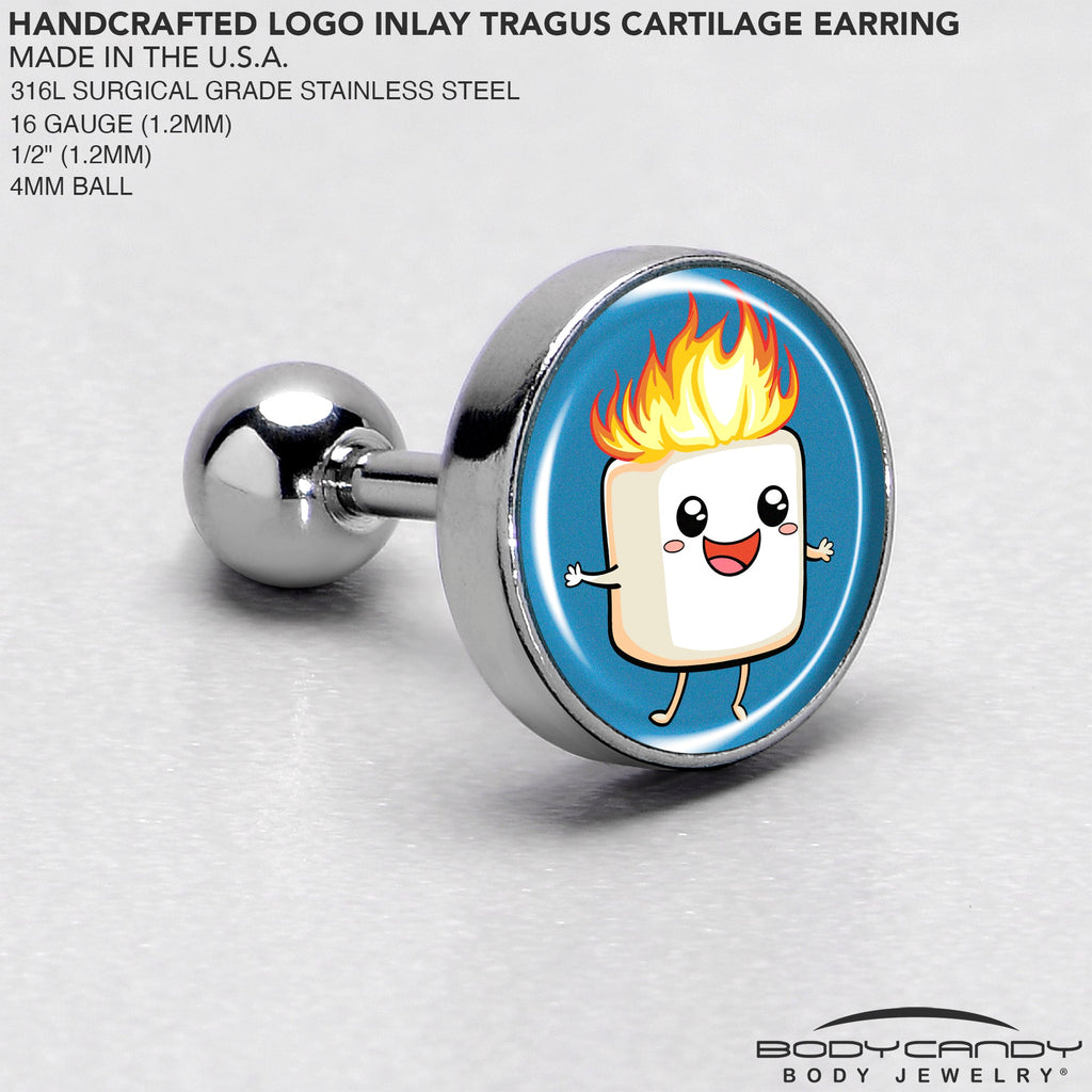 BodyCandy 16G 1/4 Burning Marshmallow Tragus Cartilage Earring by Onyx O — side view