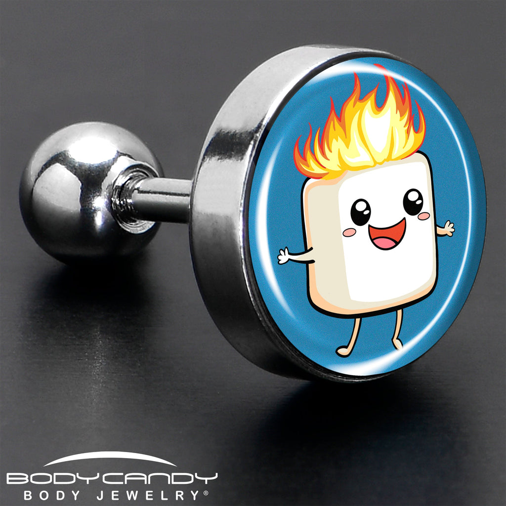 BodyCandy 16G 1/4 Burning Marshmallow Tragus Cartilage Earring by Onyx O — in-use photo