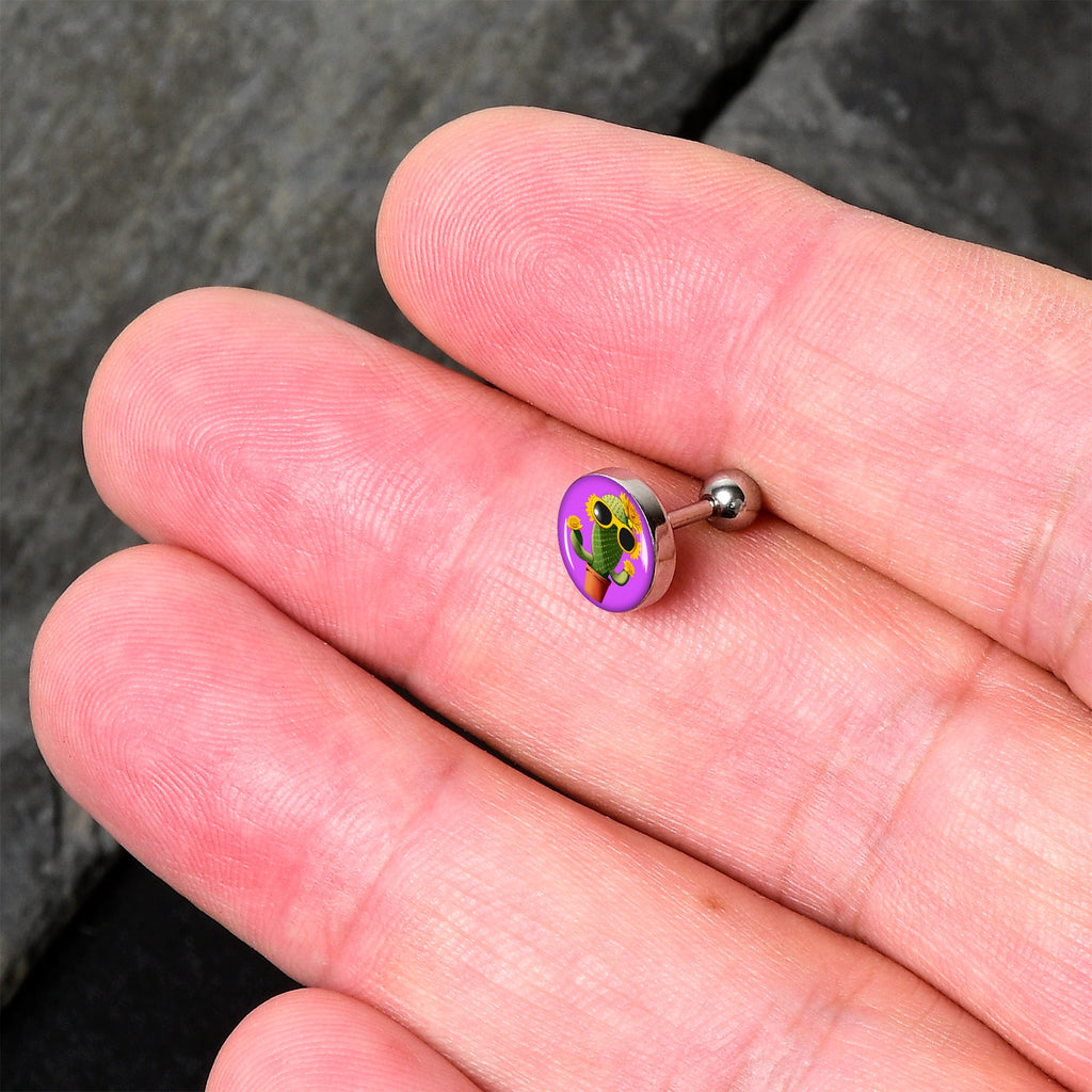 BodyCandy 16G 1/4 Sunflower Cactus Cartilage Tragus Earring by Onyx O — detail close-up