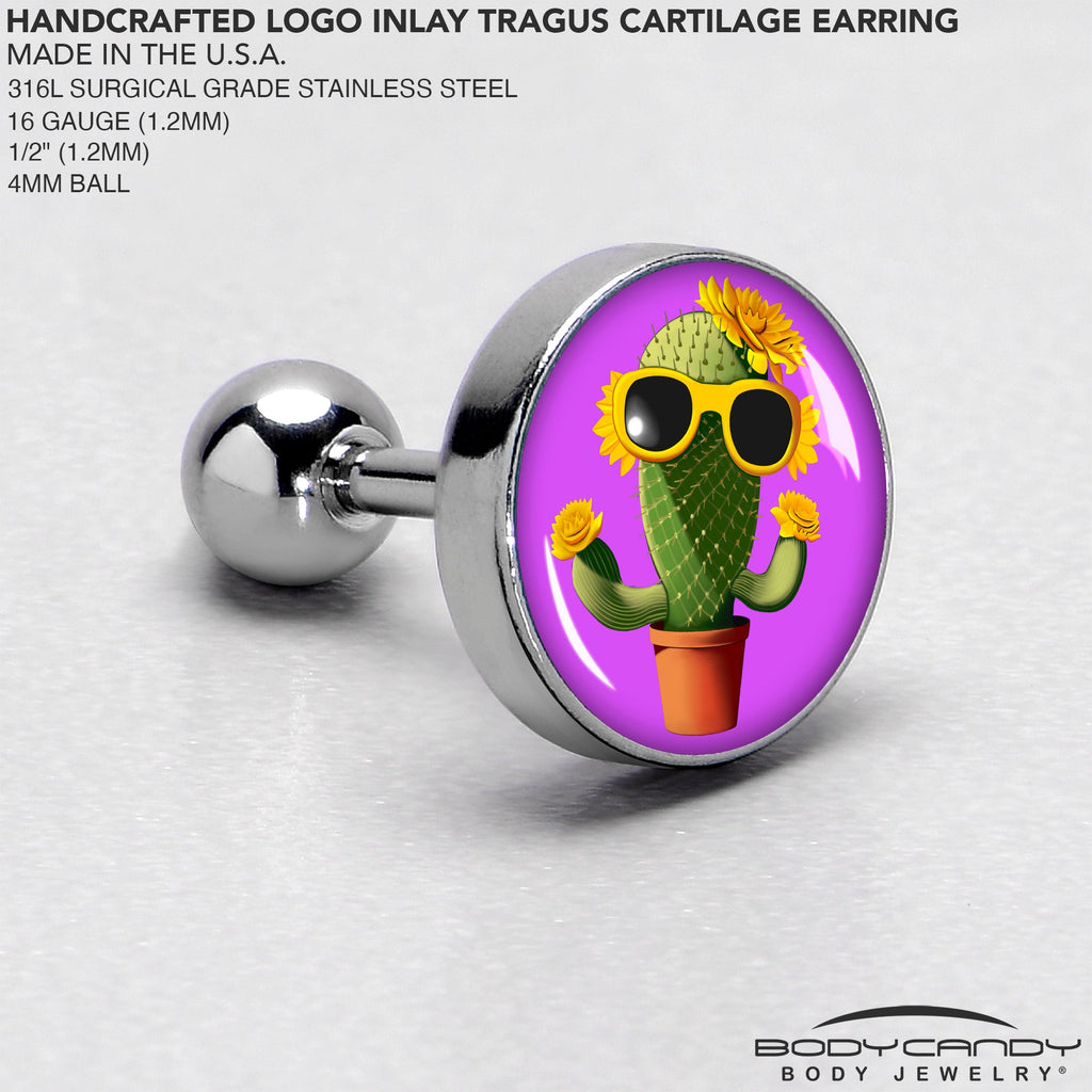 BodyCandy 16G 1/4 Sunflower Cactus Cartilage Tragus Earring by Onyx O — side view
