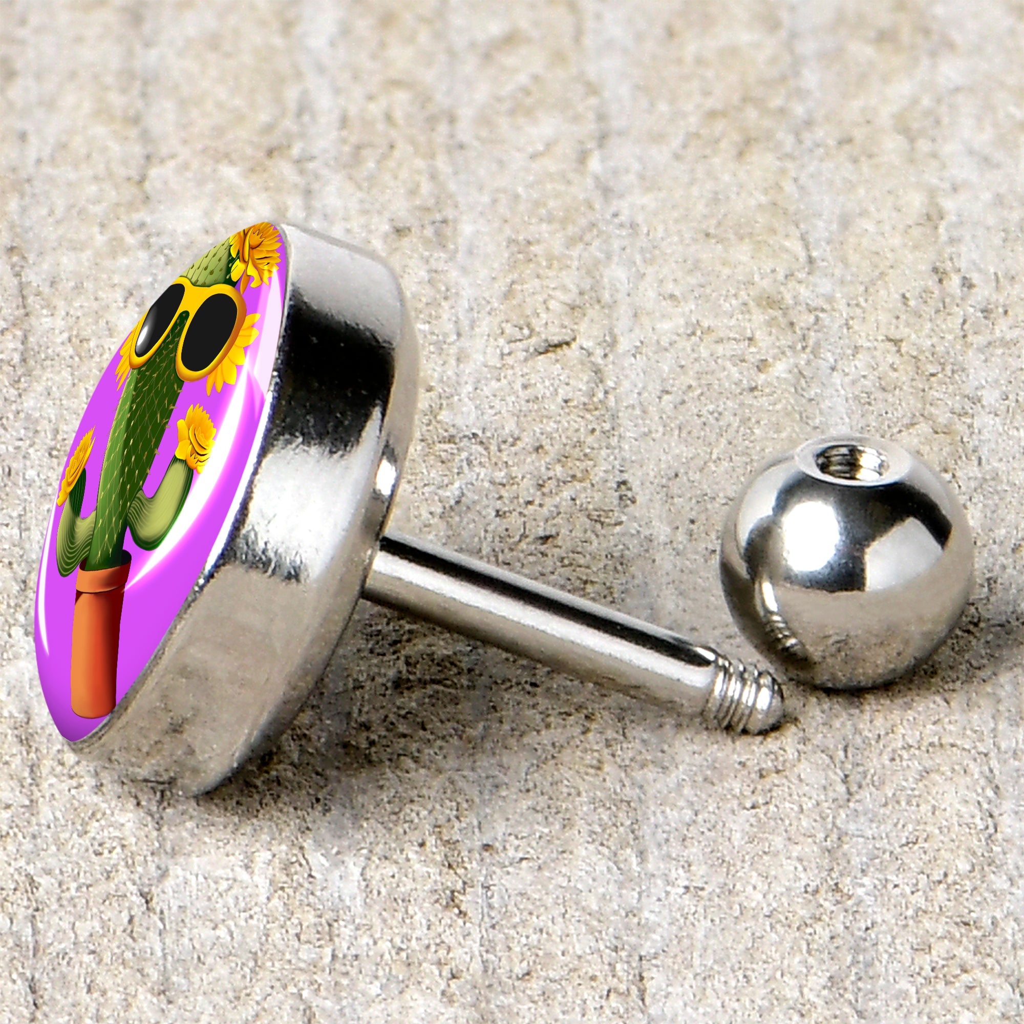 BodyCandy 16G 1/4 Sunflower Cactus Cartilage Tragus Earring by Onyx O — back view