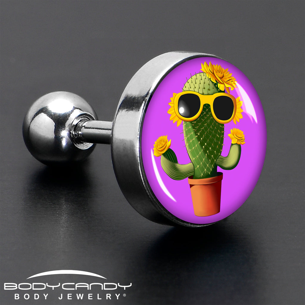 BodyCandy 16G 1/4 Sunflower Cactus Cartilage Tragus Earring by Onyx O — in-use photo