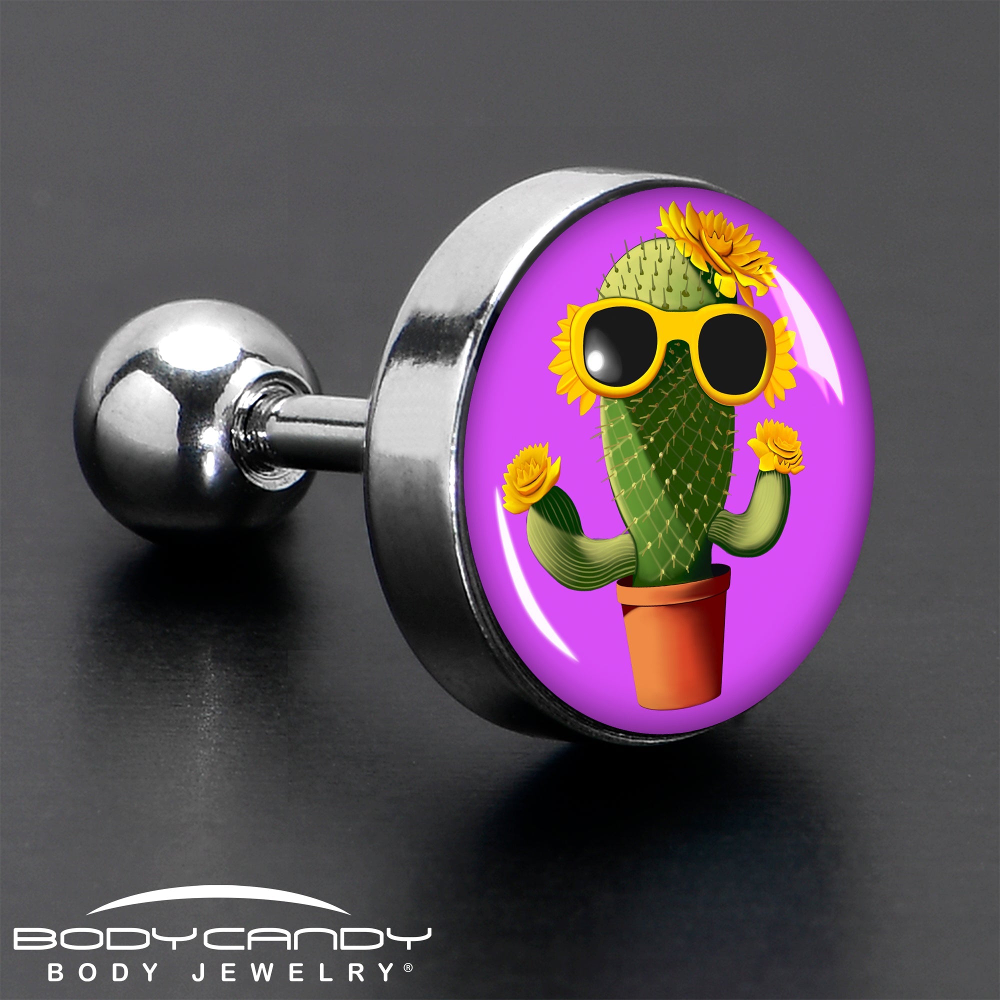 BodyCandy 16G 1/4 Sunflower Cactus Cartilage Tragus Earring by Onyx O — in-use photo