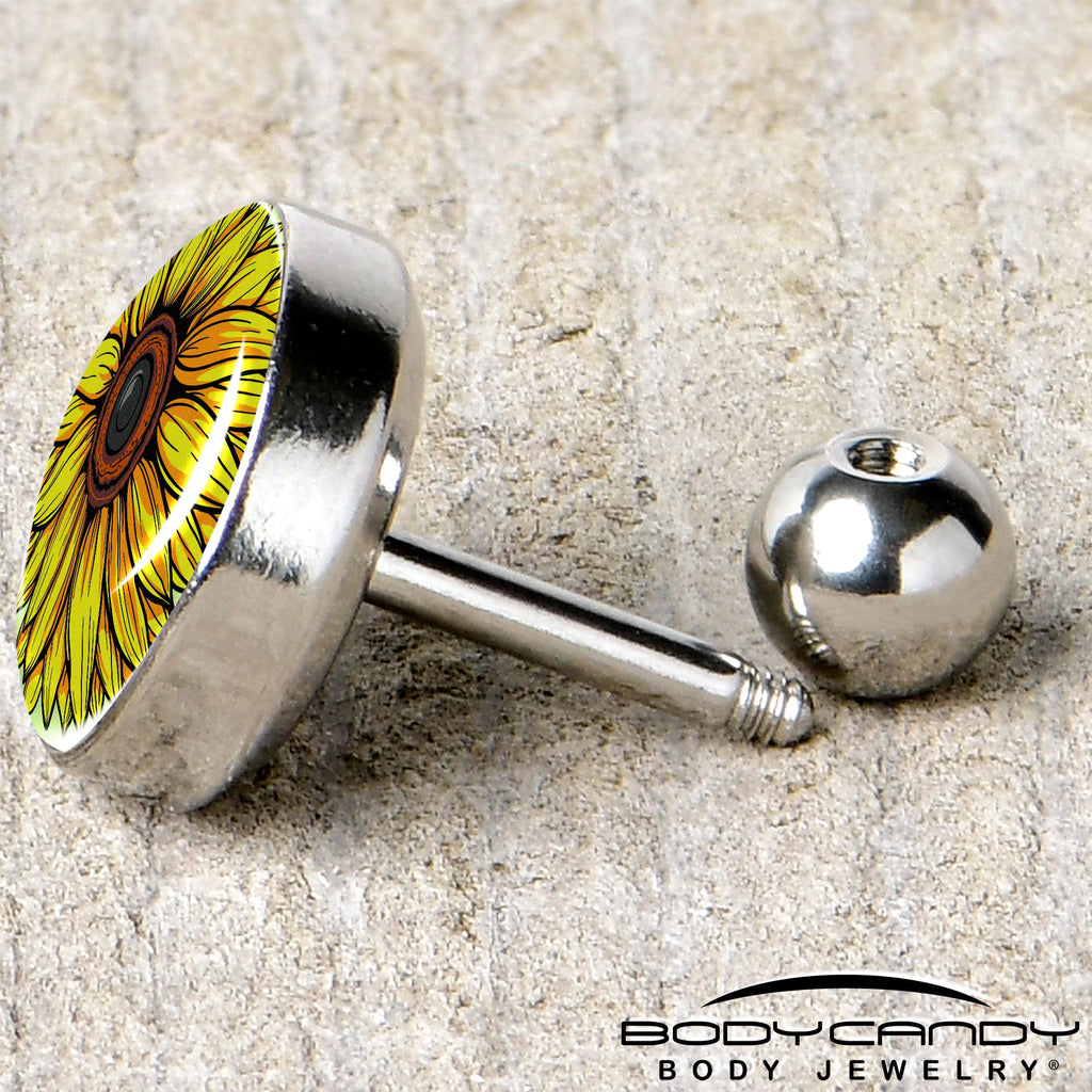 BodyCandy Blossom Creation Yellow Sunflower Tragus Cartilage Earring by Onyx O — back view