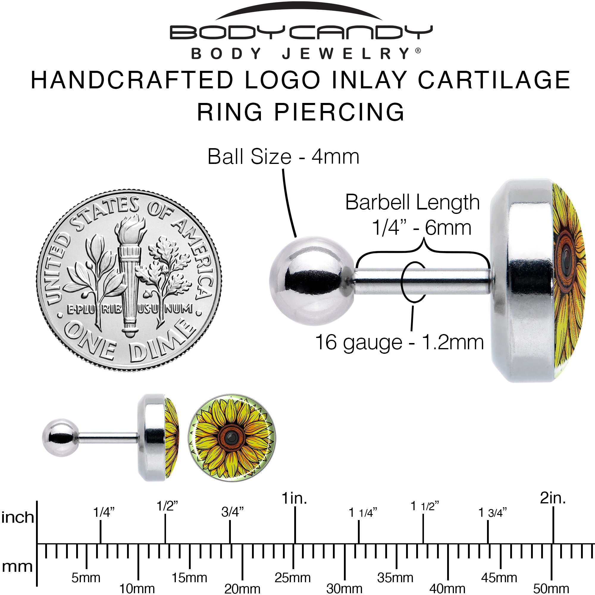 BodyCandy Blossom Creation Yellow Sunflower Tragus Cartilage Earring by Onyx O — alternative angle