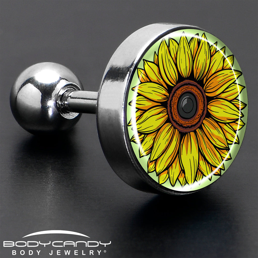 BodyCandy Blossom Creation Yellow Sunflower Tragus Cartilage Earring by Onyx O — in-use photo
