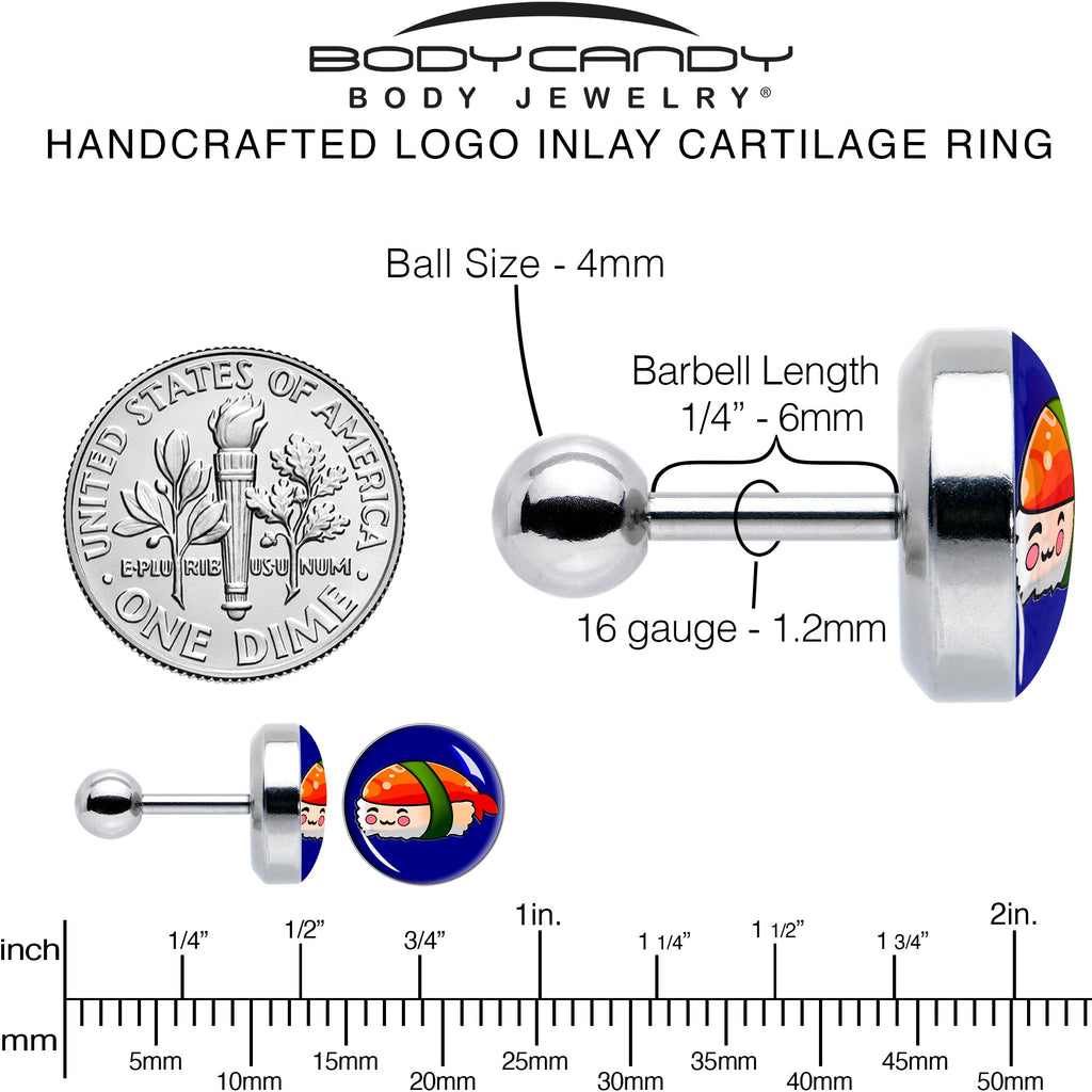 BodyCandy 16G 1/4 Sushi Cartilage Tragus Earring by Onyx O — alternative angle