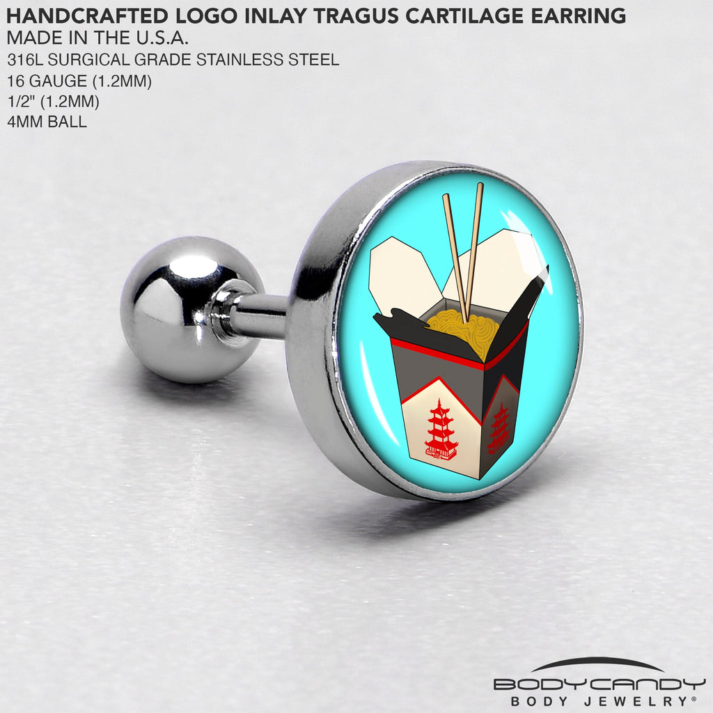 BodyCandy 16G 1/4 Chinese Take Out Cartilage Tragus Earring by Onyx O — side view